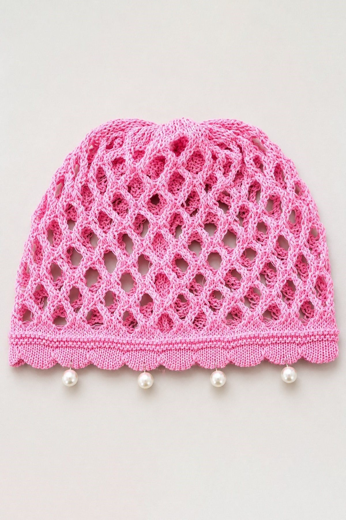 Pembe Renk İnci Detaylı Örgü Saç Bandana