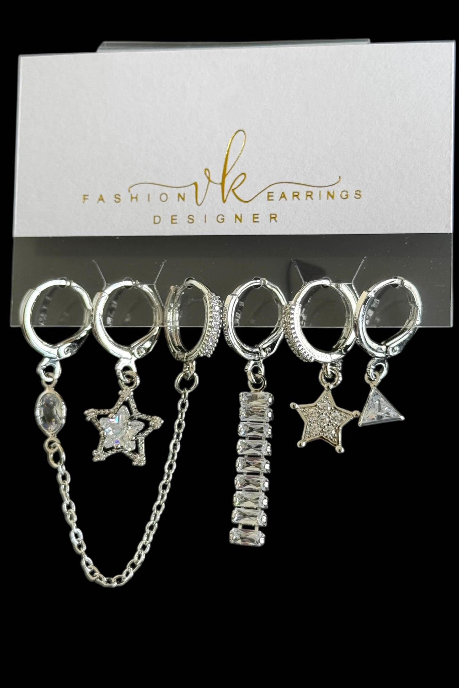 6lı Gümüş Renk Karışık Figürlü Küpe Set