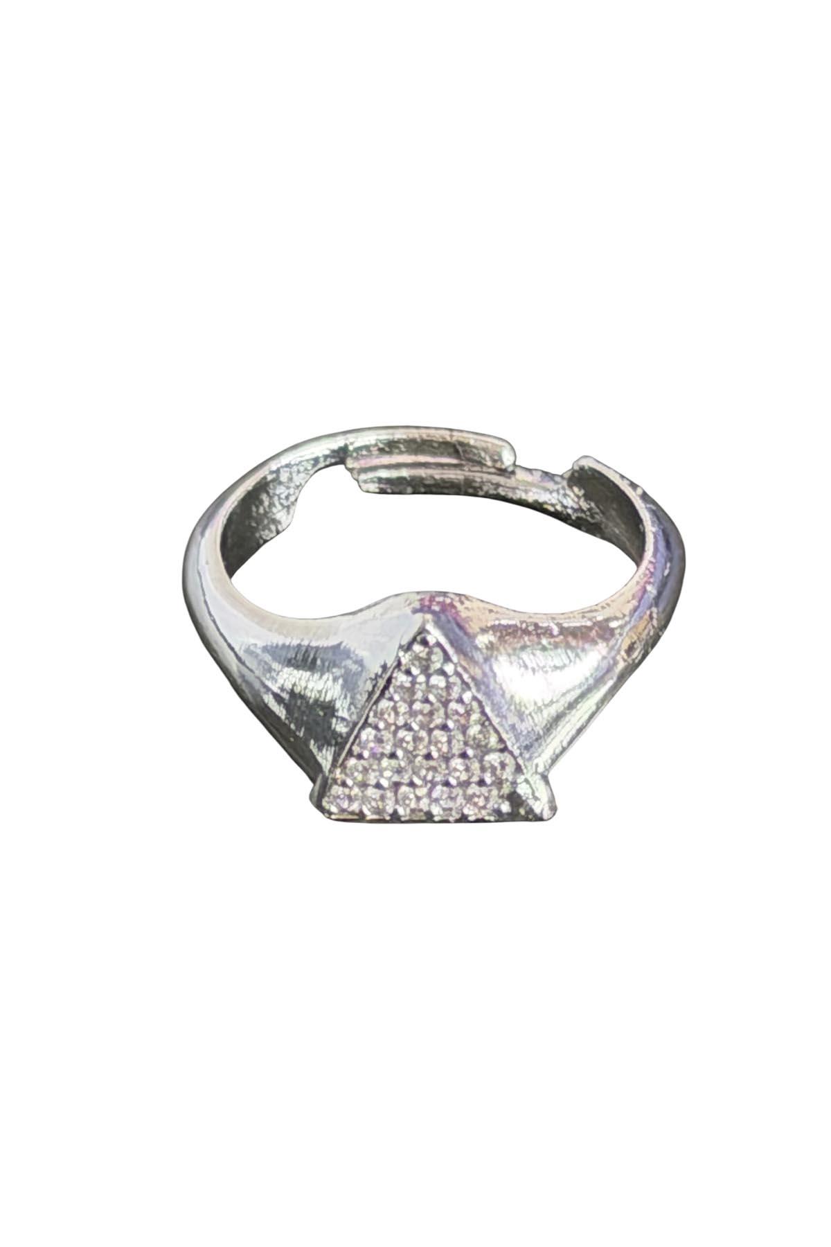Gümüş Renk Üçgen Figürlü Taşlı Serçe Parmak Yüzük