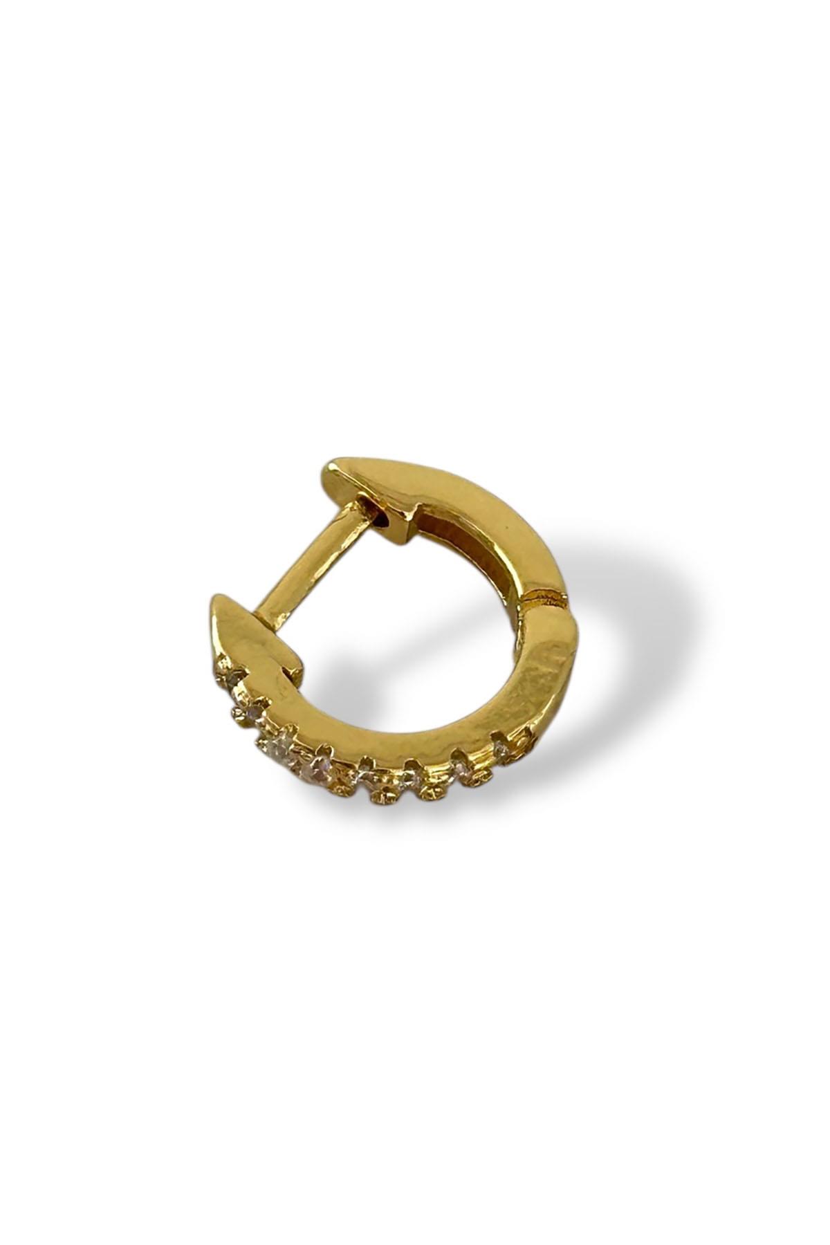 Altın Renk Taş Detaylı Çelik Halka Tragus/Kıkırdak Küpe/Piercing (Tek)