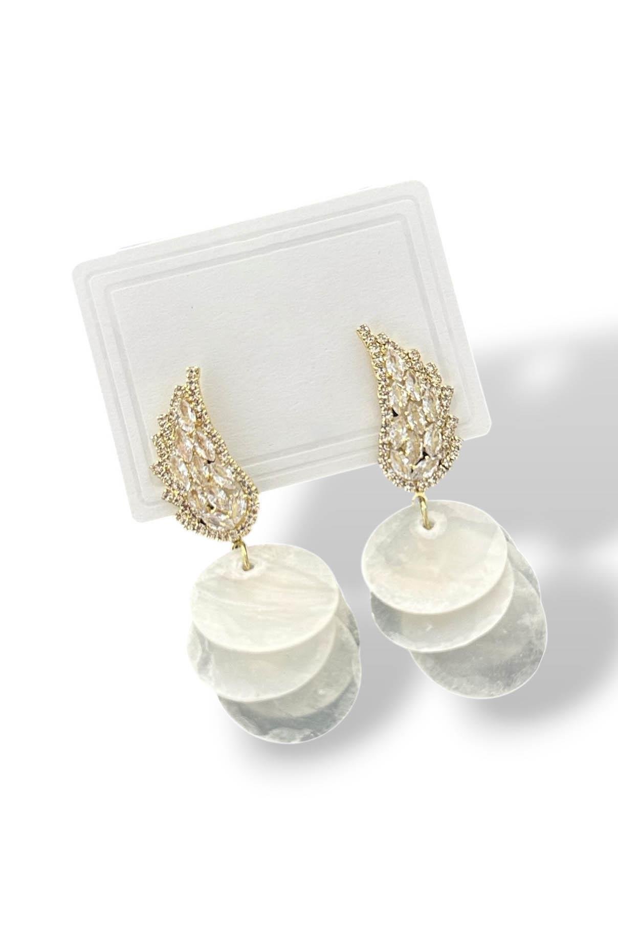 Altın Renk Taş Detaylı Abiye Küpe (Çift)