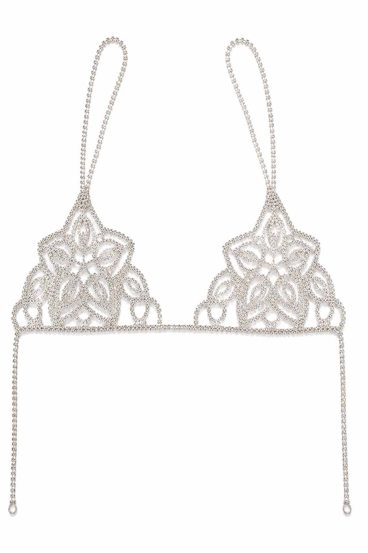 Gümüş Renk Taş Detaylı Bikini Üstü /Bralet /Vücut Aksesuarı
