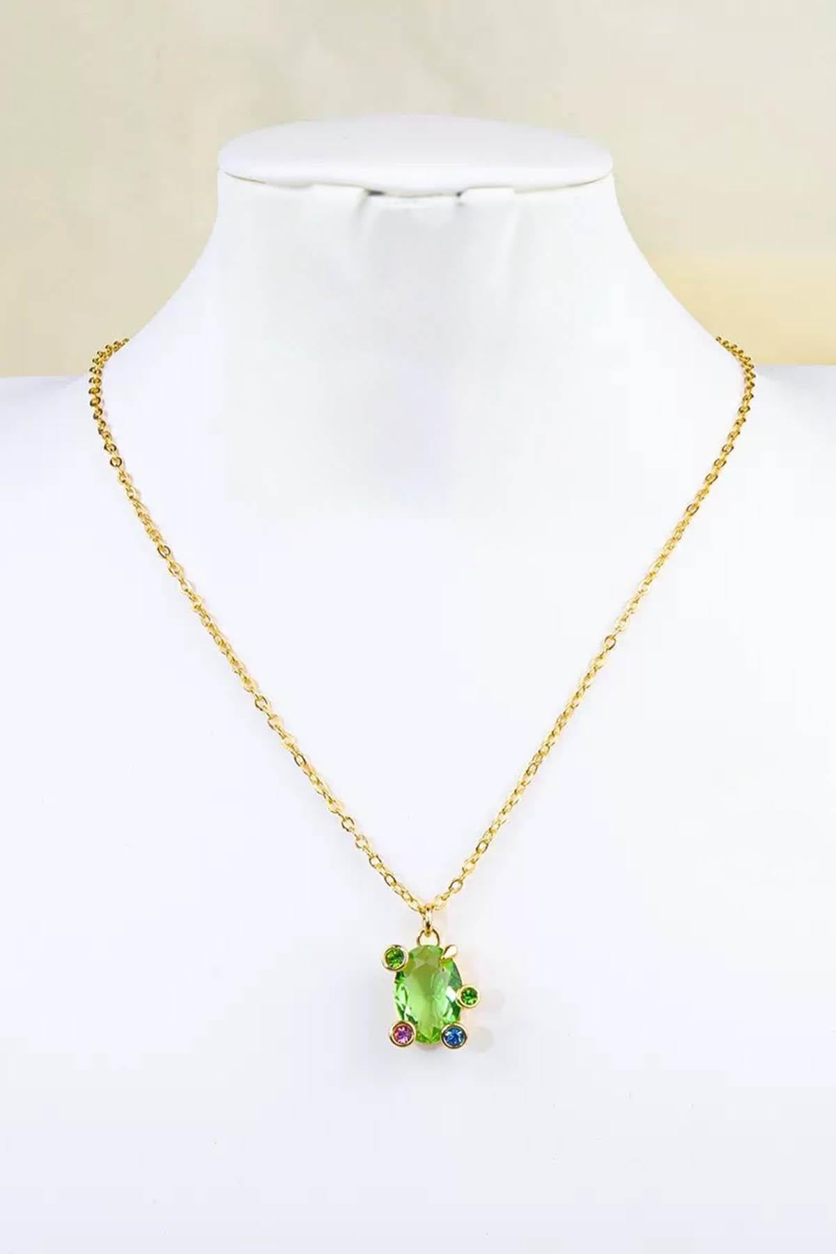 Altın Renk Taş Detaylı 14K Altın Kaplama Kolye