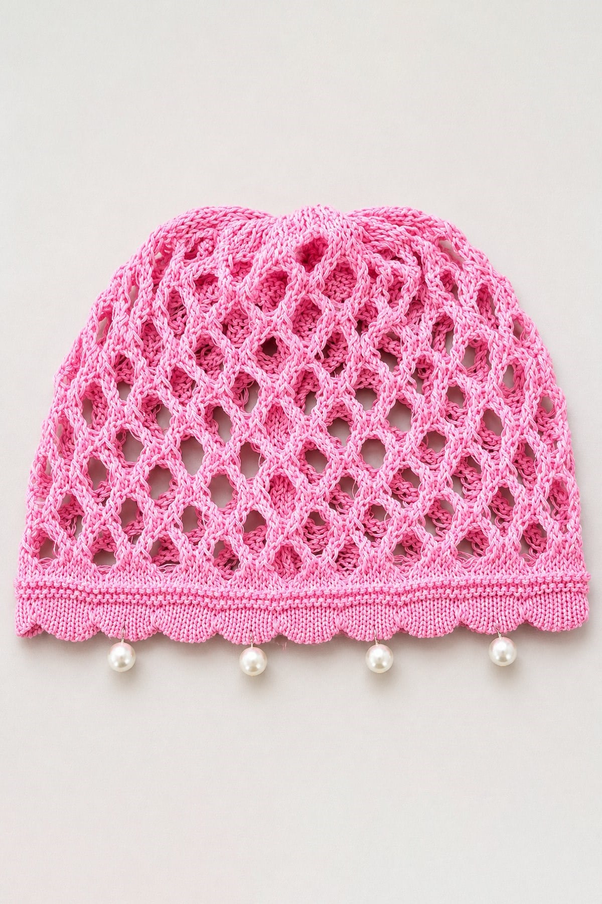 Pembe Renk İnci Detaylı Örgü Saç Bandana