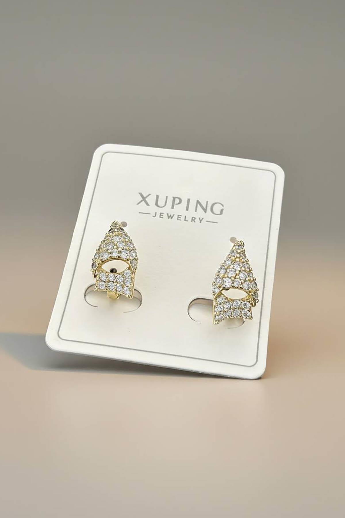Altın Renk Taş Detaylı Xuping Küpe (Çift)