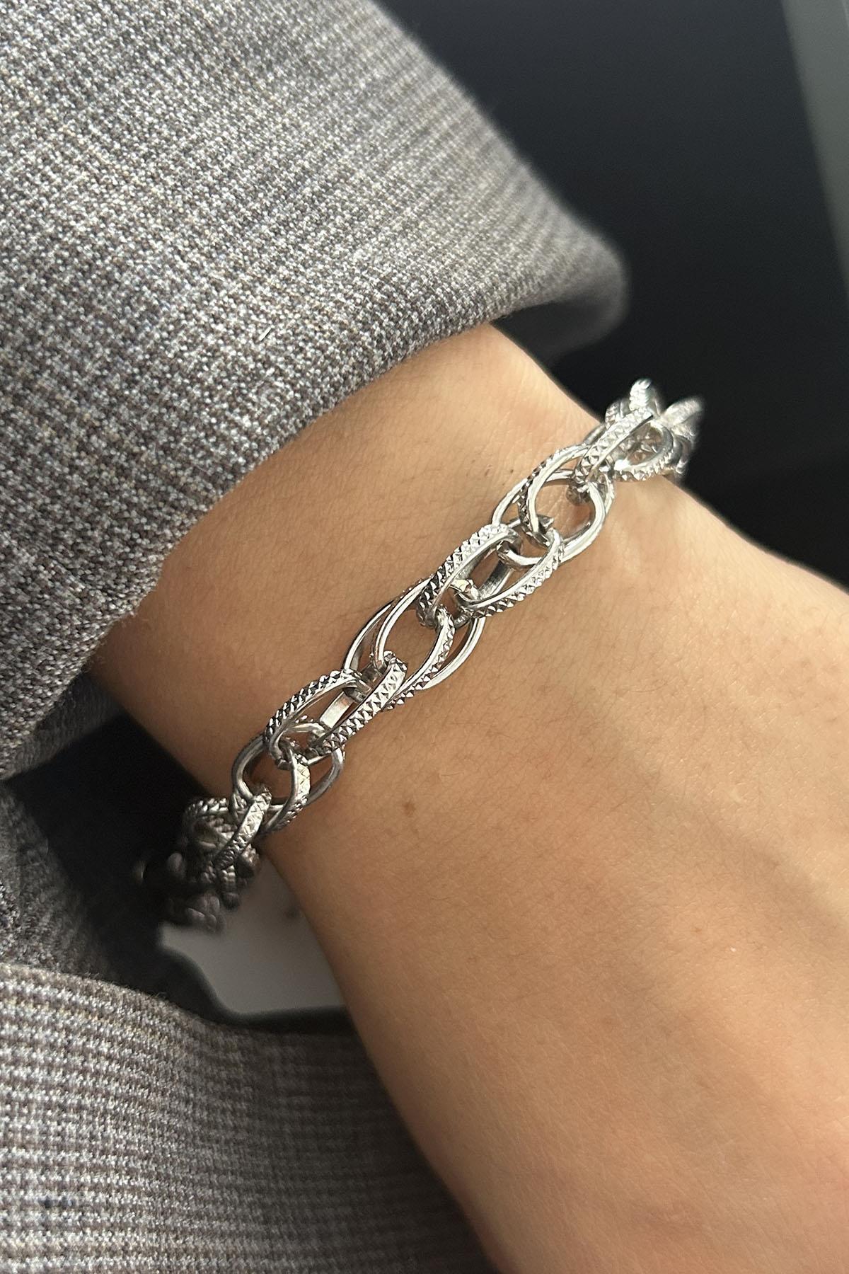 Gümüş Renk Zincir Çelik Bileklik (Unisex)