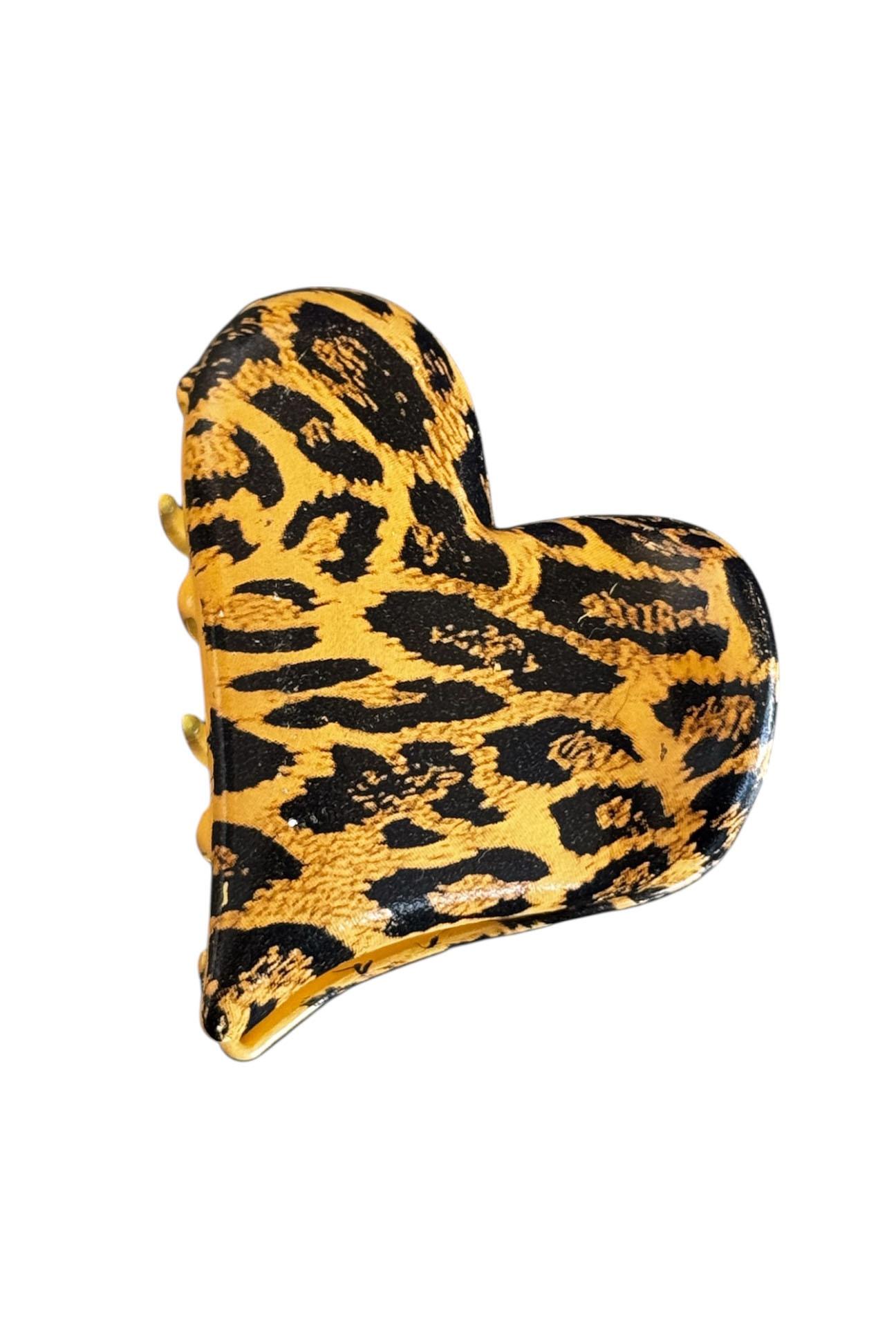 Karışık Renk Kalp Figürlü Leopar Desenli Metal Mandal Toka