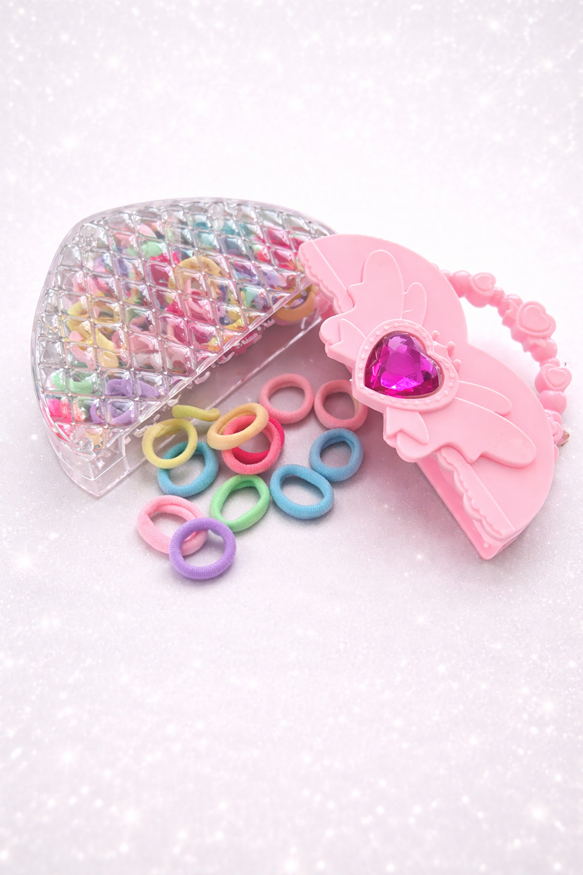 Pembe Renk Kalp Figürlü Kutu Toka Set