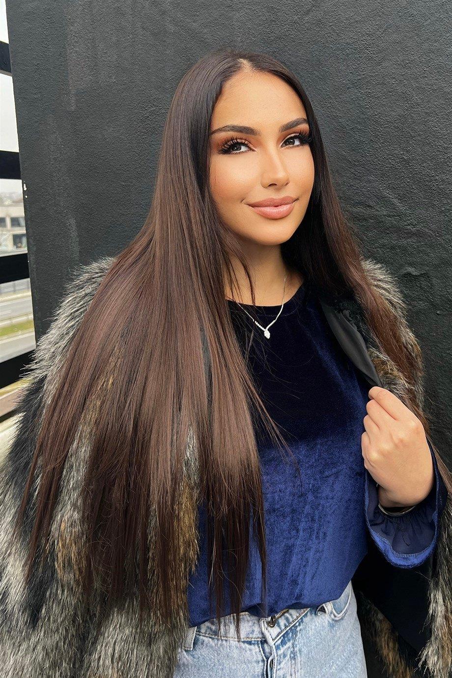 Isıya Dayanıklı Yarım Ay Saç Çıt Çıt / Düz / Kahverengi / 60Cm / 110Gr 