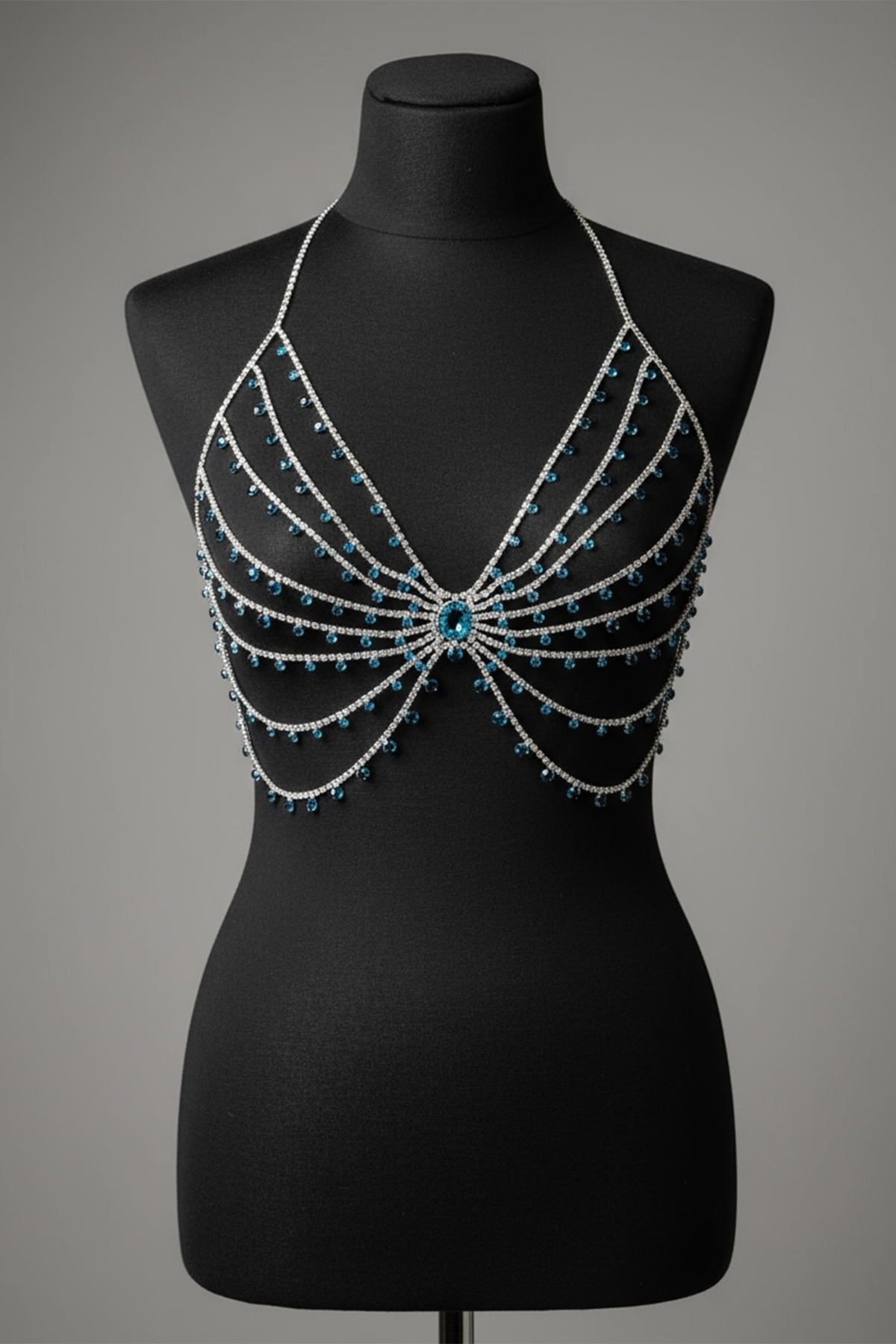 Gümüş Renk Mavi Taş Detaylı Bralet Vücut Aksesuarı