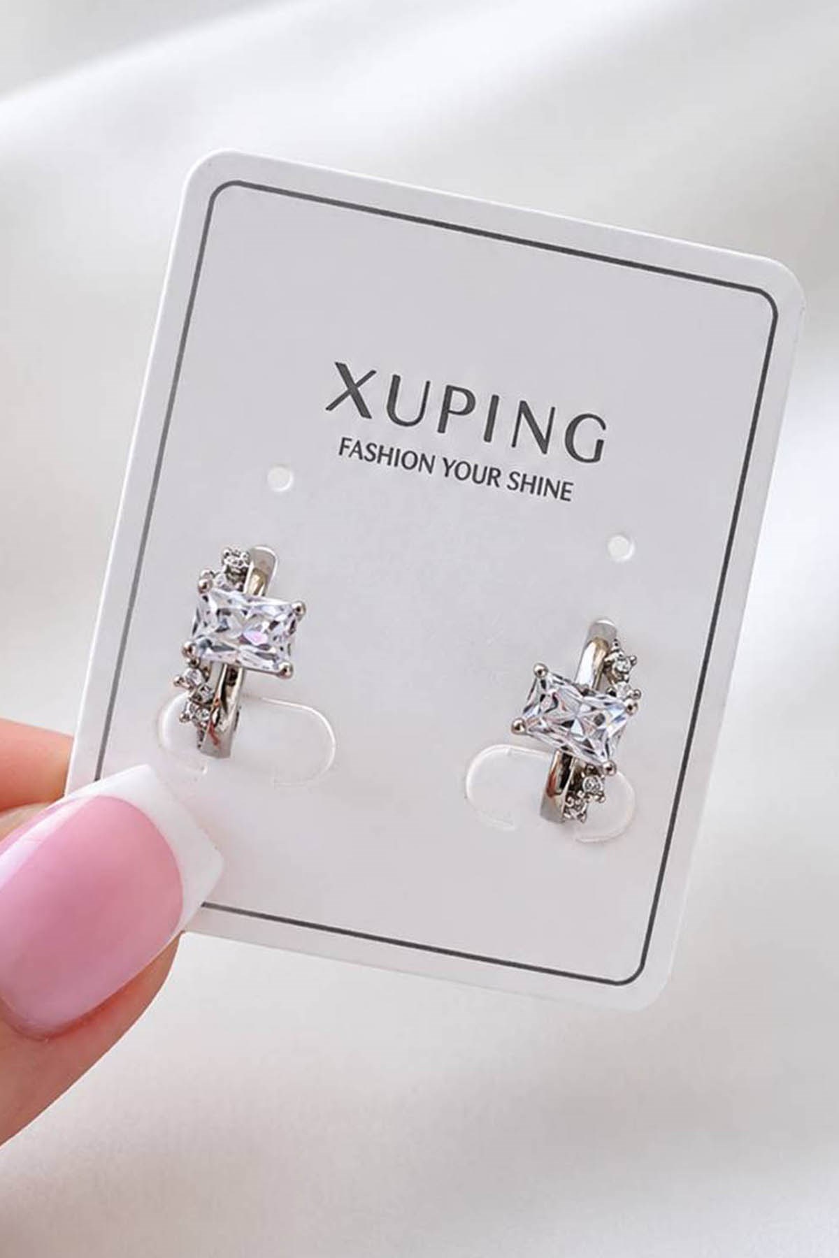 Gümüş  Renk Taş Detaylı  Xuping Halka  Küpe (Çift)