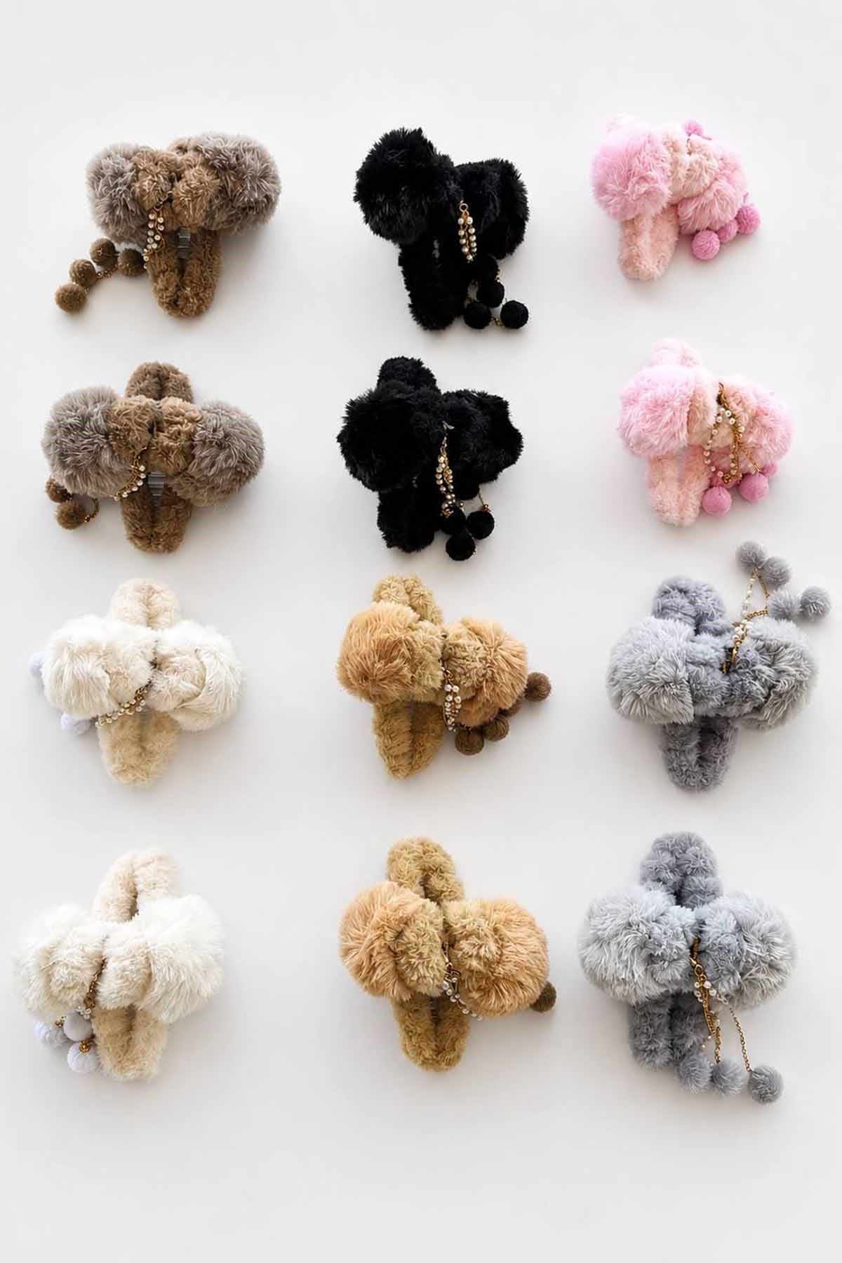 12li Karışık Renk Peluş Mandal Toka Set