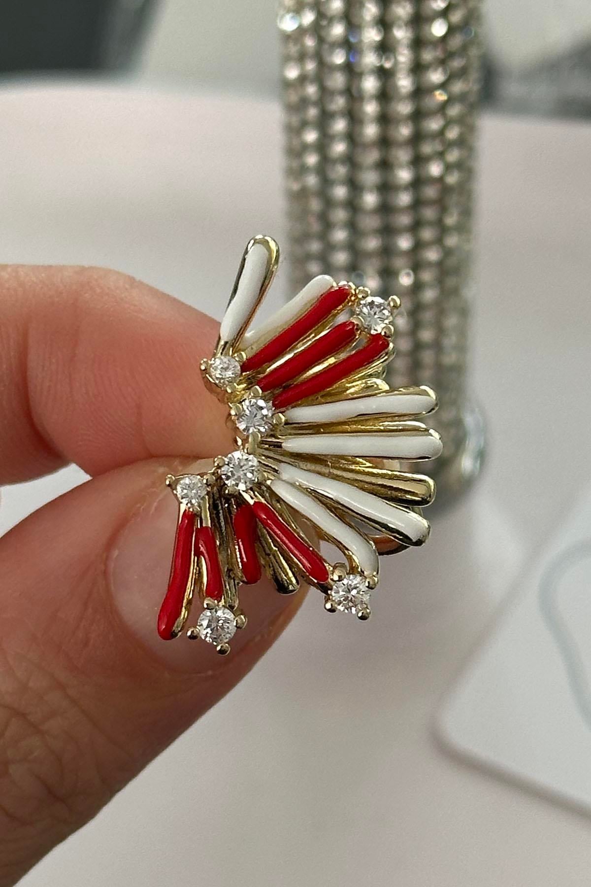 Altın Renk Taş Detaylı 14K Altın Kaplama TX Ear Cuff (Tek)
