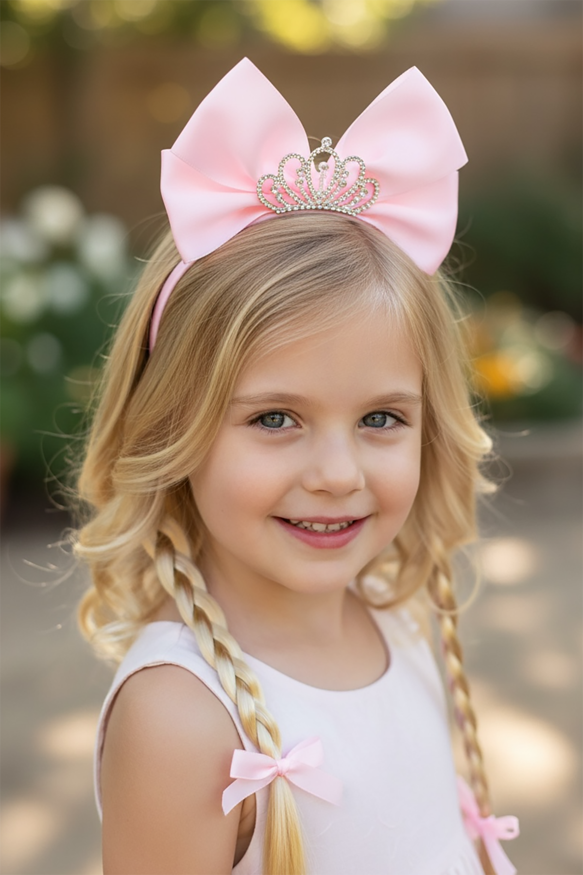 Pembe Renk Kurdele Figürlü Örgü Detaylı Çocuk Taç