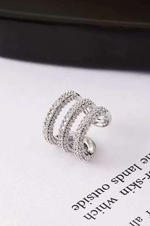 Gümüş Renk Taş Detaylı 14K Altın Kaplama TX Ear Cuff (Tek)