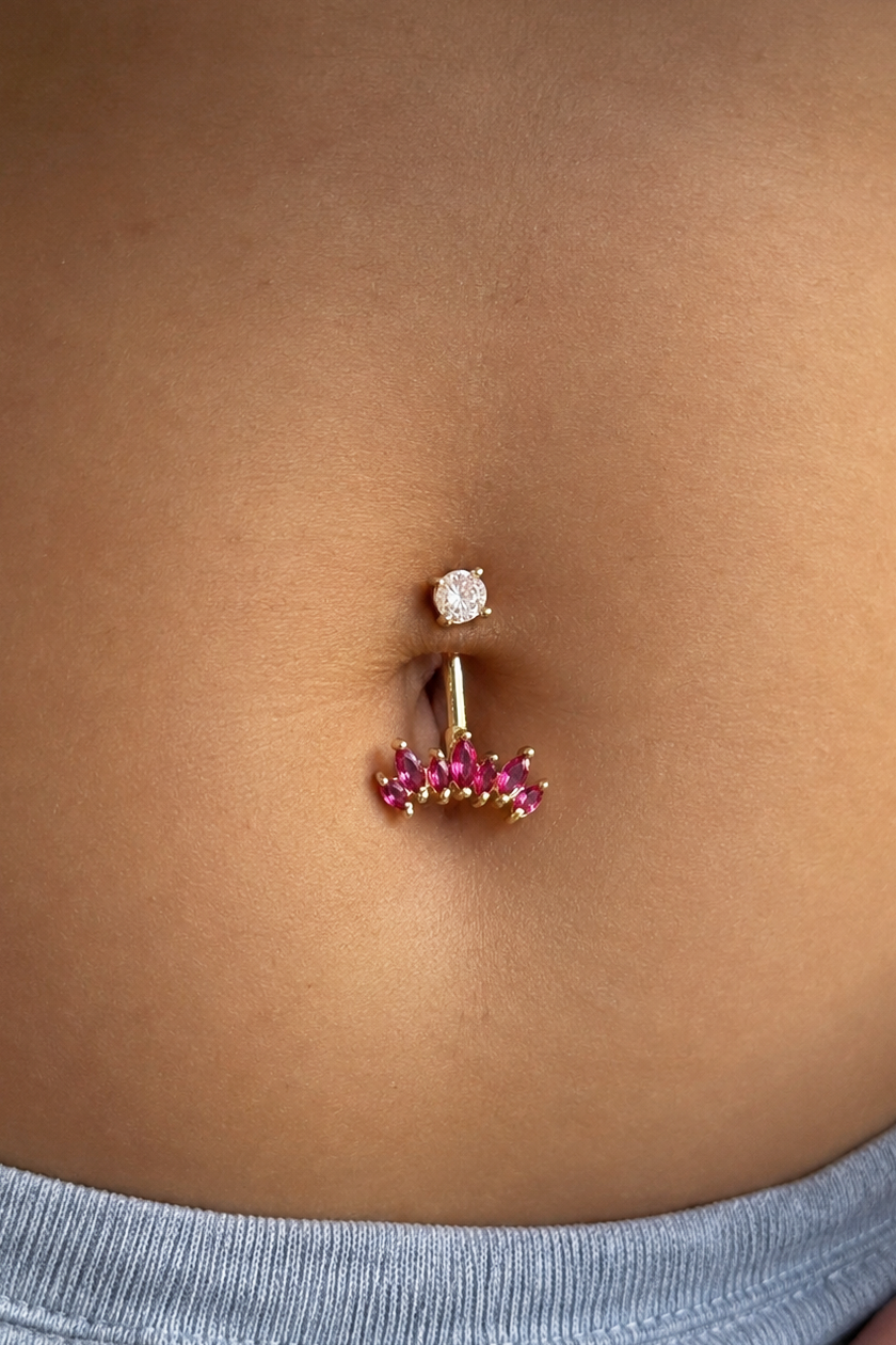 Altın Renk Pembe Taşlı Cerrahi Çlike Göbek Piercing