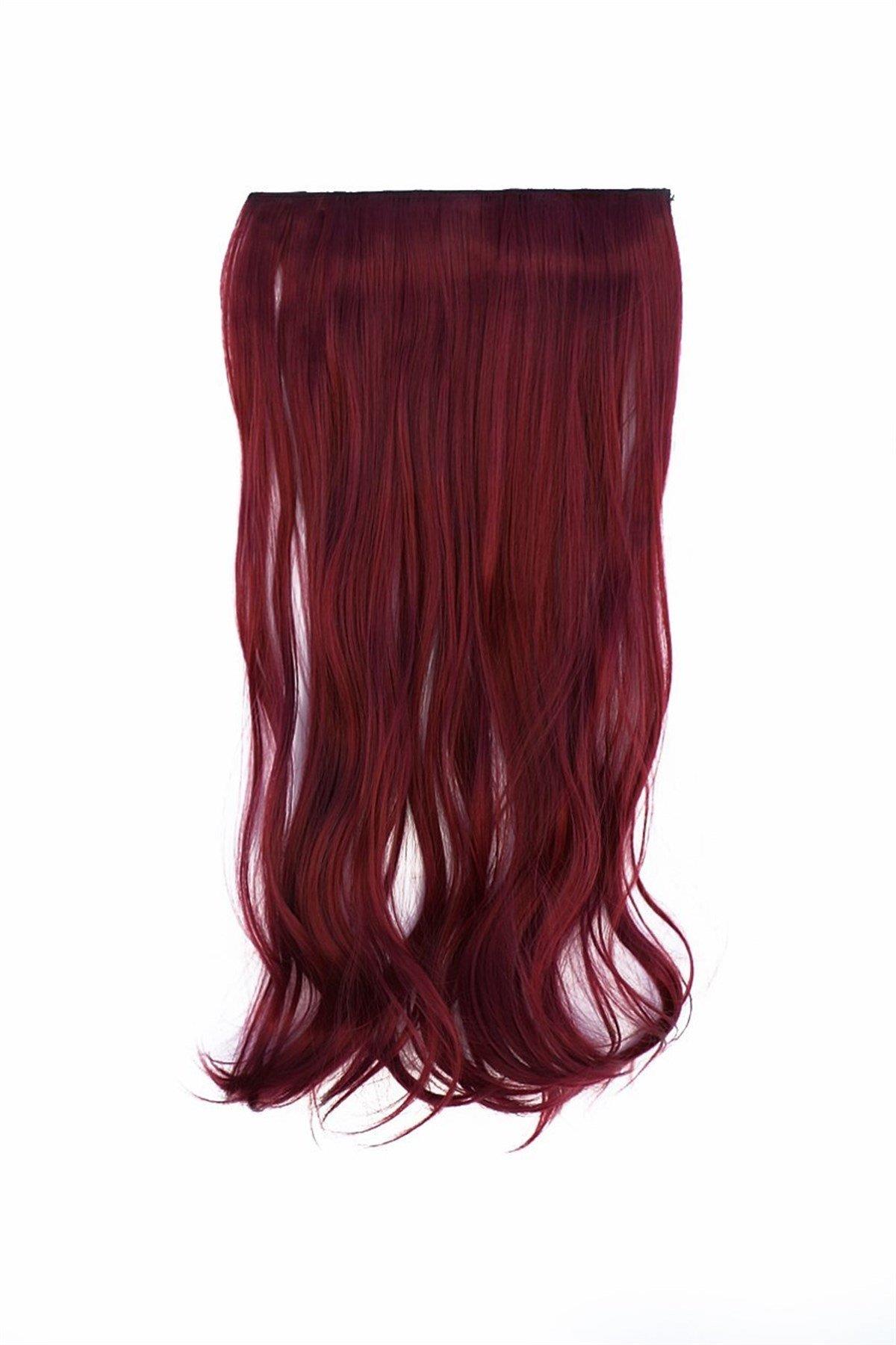 Isıya Dayanıklı Yarımay Çıt Çıt Saç - 39# - Şarap Kızıl - Dalgalı - 60 Cm - 110 Gr ( Sevil )