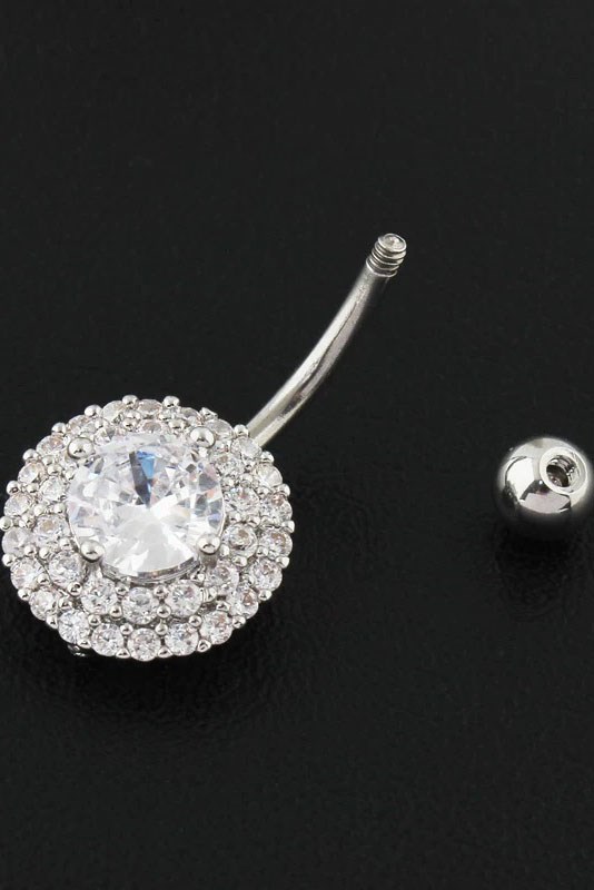 Gümüş Renk Taşlı Cerrahi Çelik Göbek Piercing