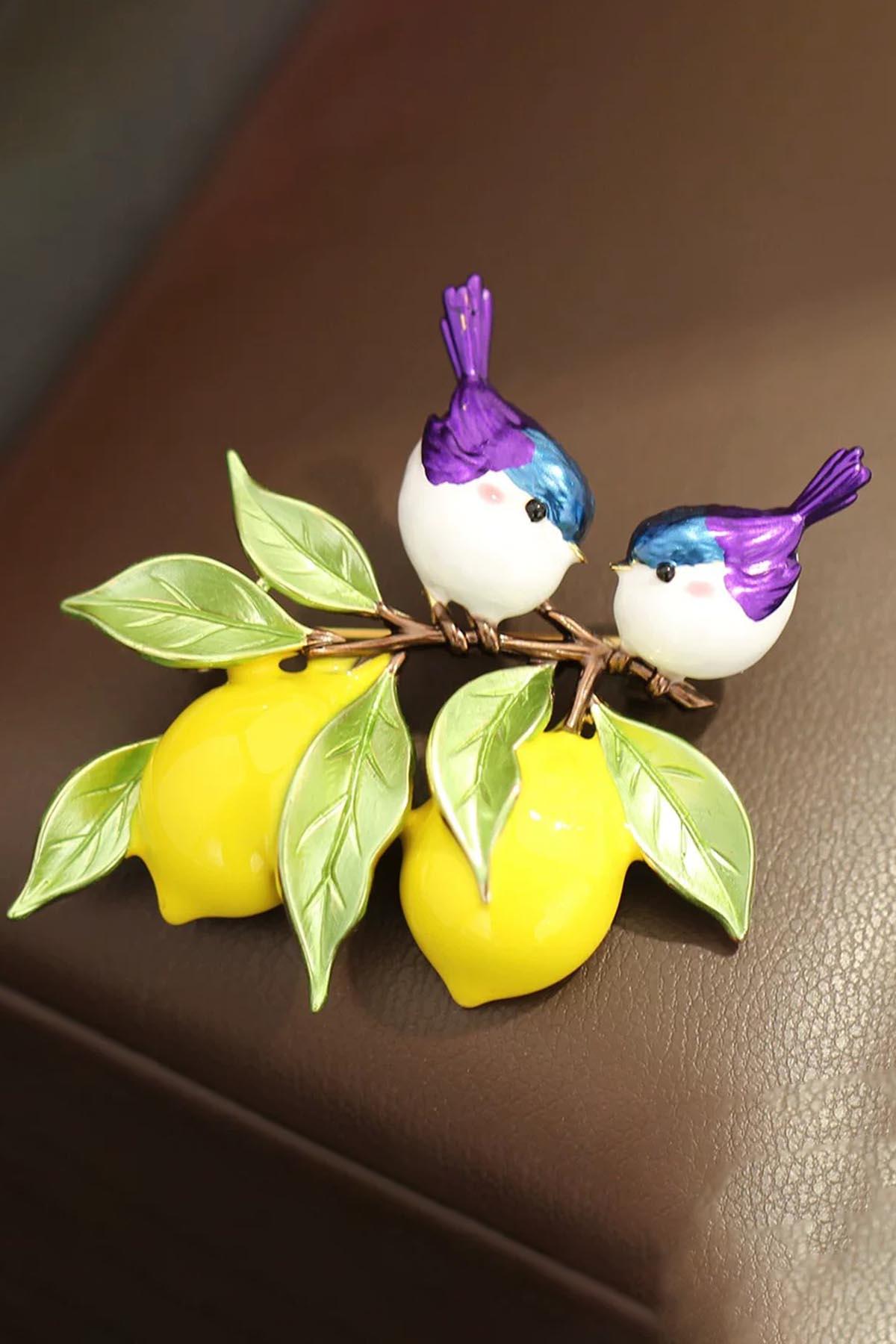 Limon Ve Kuş Figürlü Broş