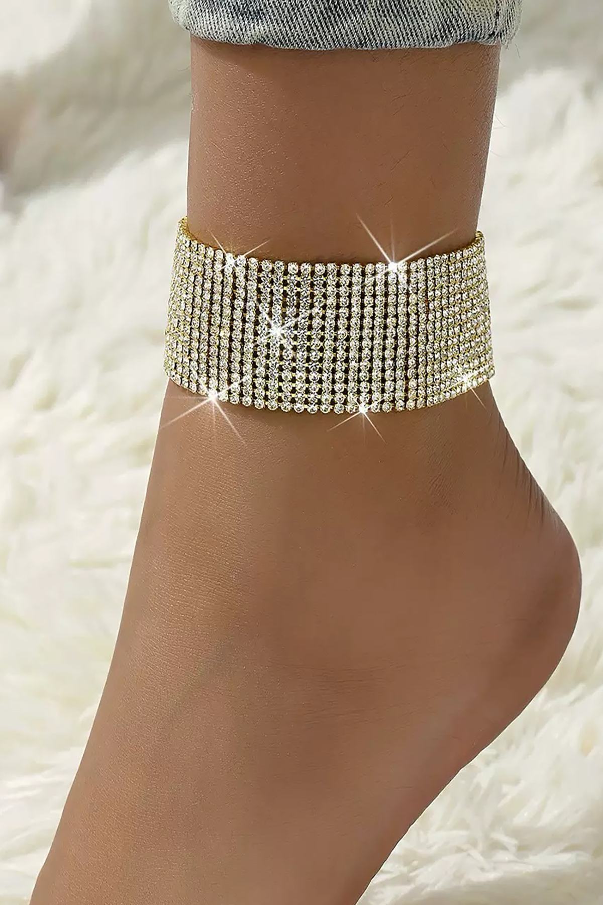 Altın Renk  Taş Detaylı Tasarım Halhal