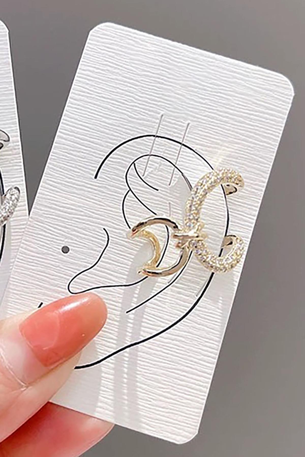 Altın Renk Taş Detaylı Ear Cuff (Tek)