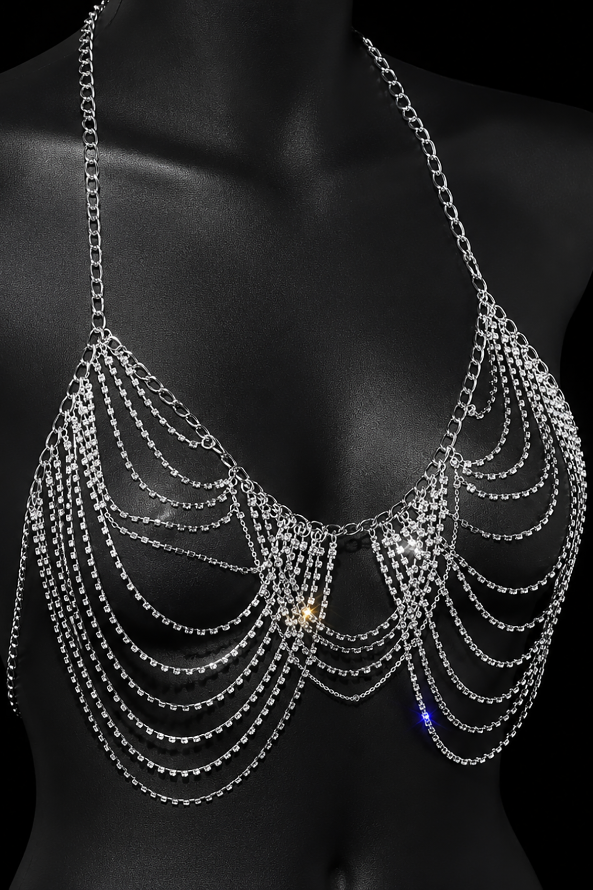 Gümüş Renk Taş Detaylı Bikini Üstü /Bralet /Vücut Aksesuarı