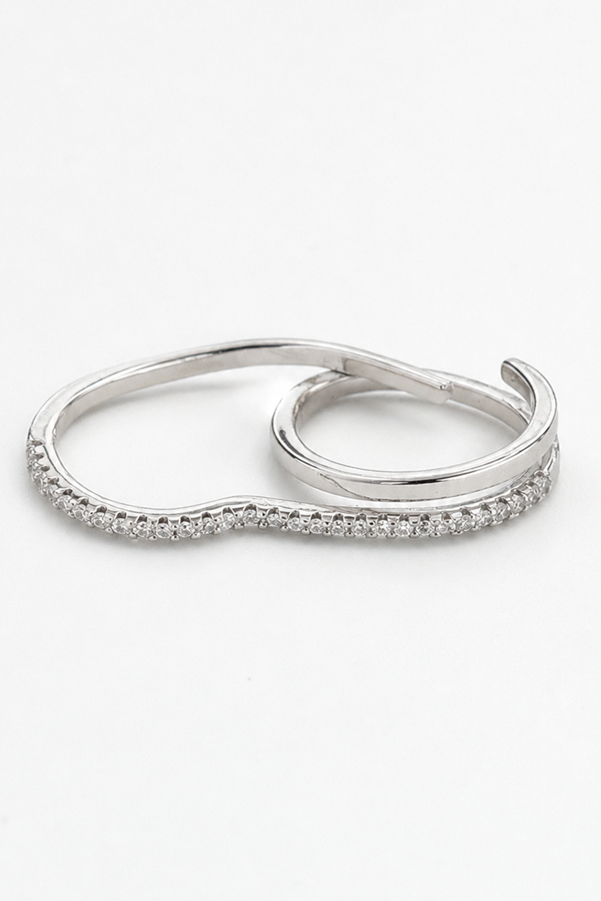 Gümüş Renk Taş Detaylı Ayarlanabilir İkili Yüzük