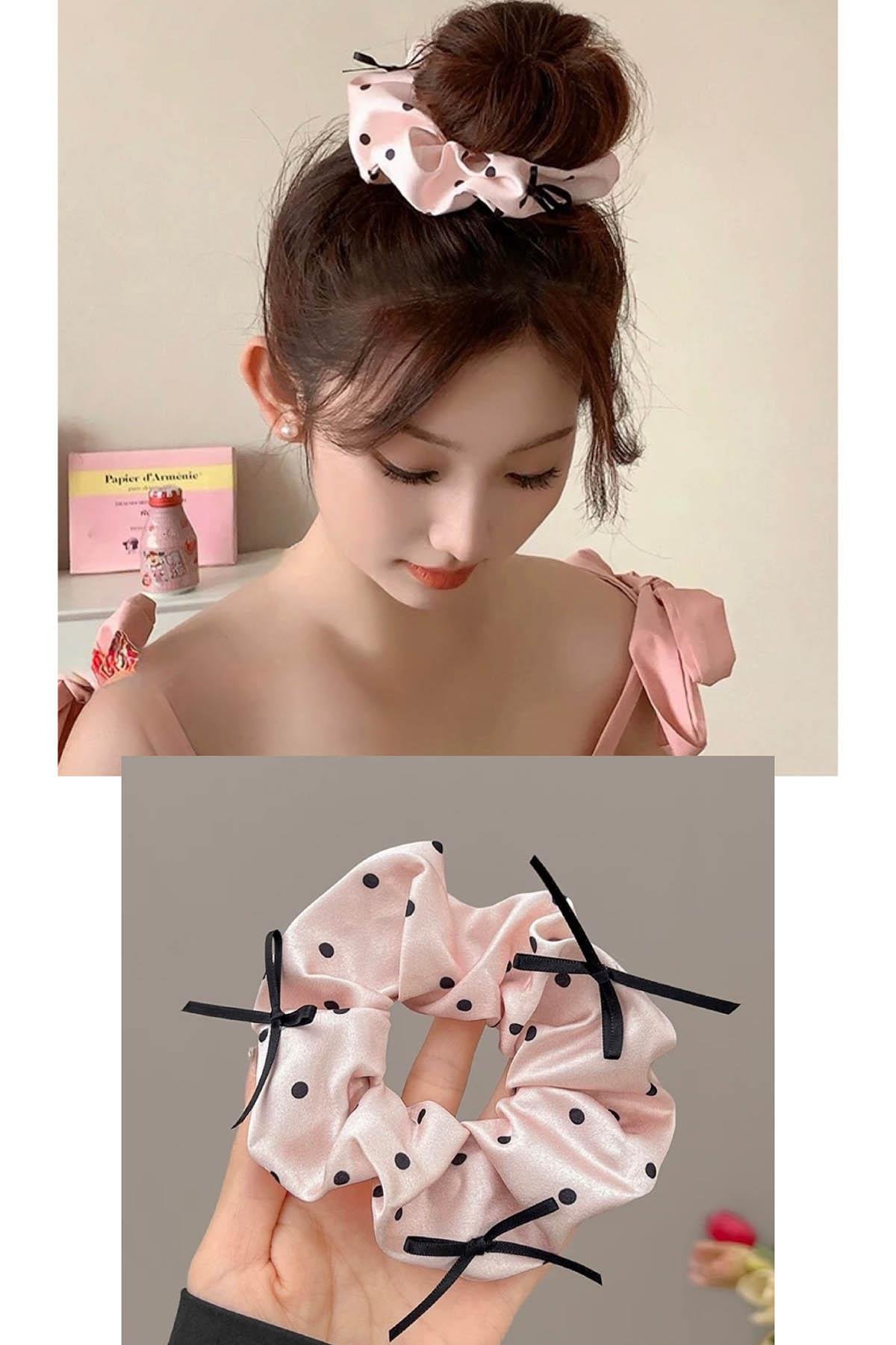 Pembe Ve Siyah Renk Puantiye Detaylı Kurdele Figürlü Simit Toka