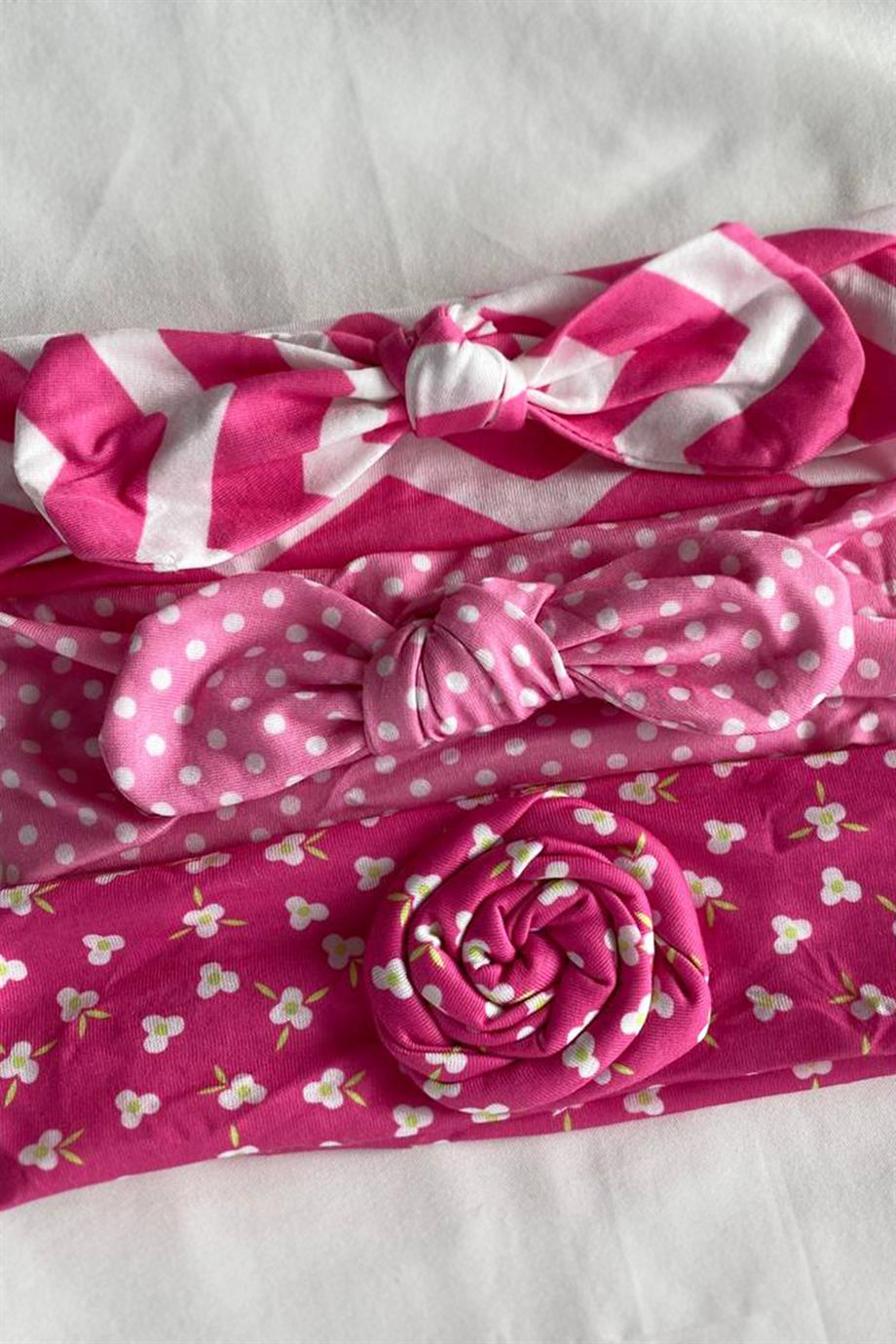 3lü Pembe Renk Çocuk Saç Bandı Set