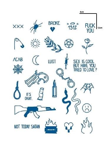 Karışık Figürlü 12 Saat Sonra Kararan Geçici Mini Dövme Tattoo