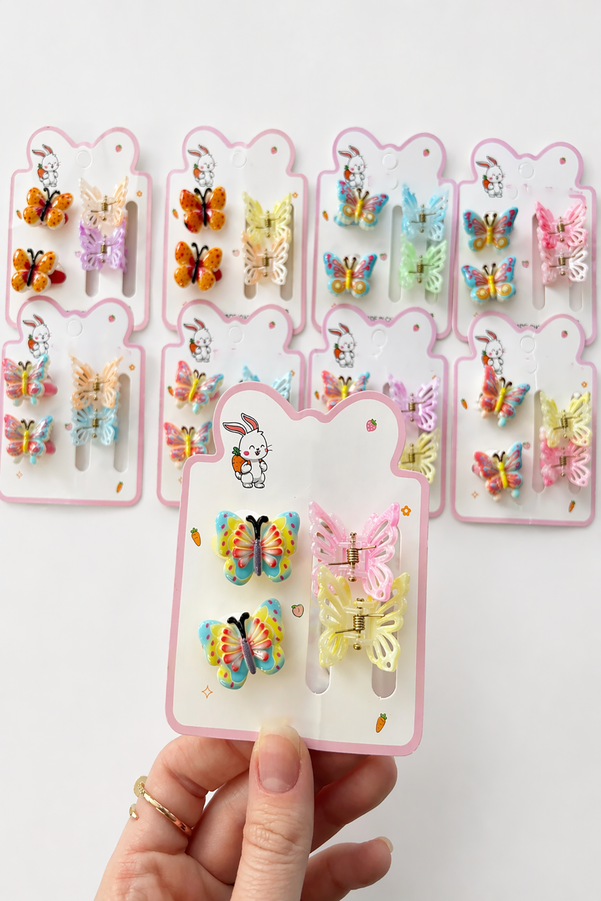 Karışık Renk Kelebek Figürlü Lastik Toka Ve Mandal Set