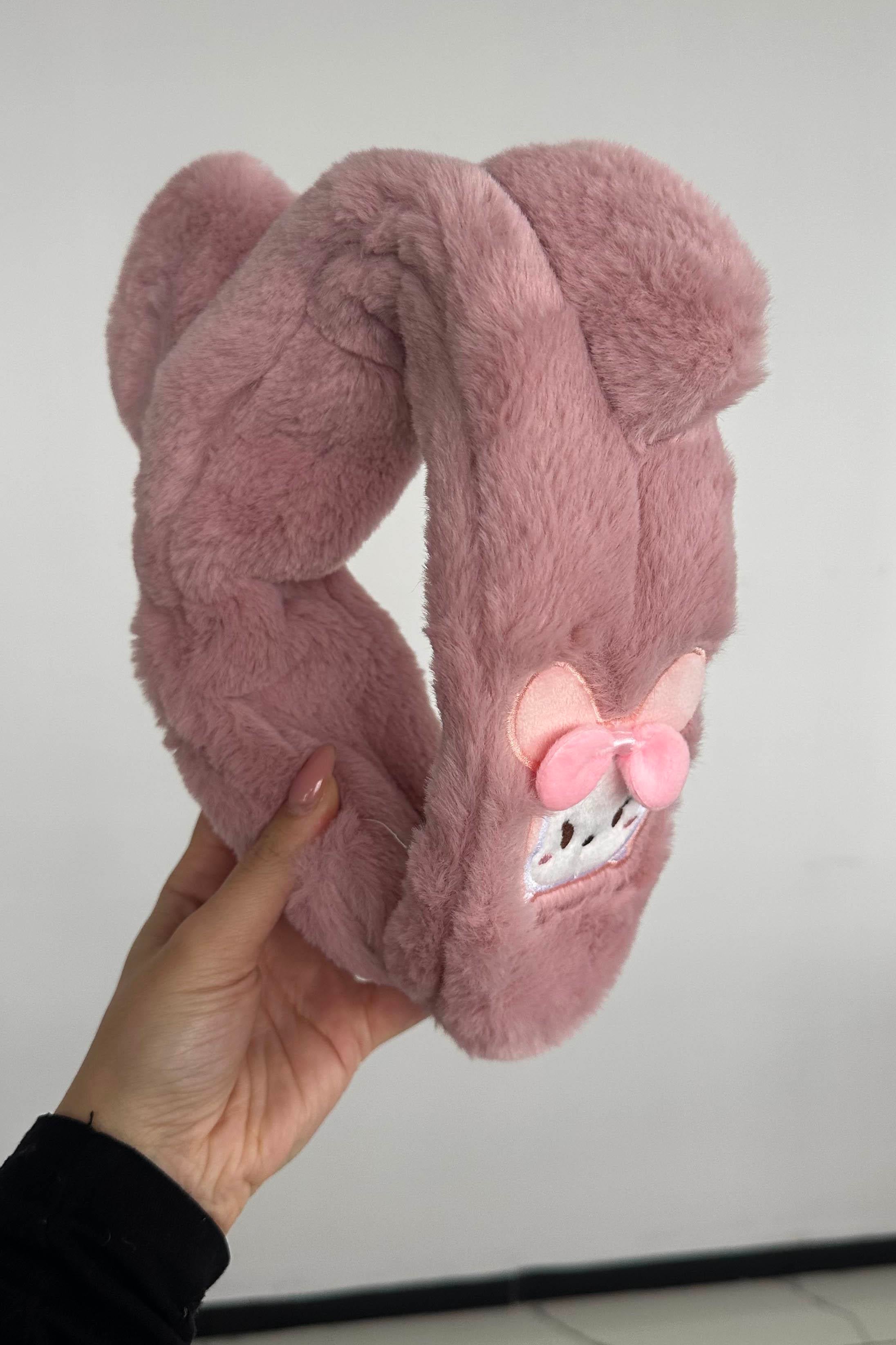 Pembe Renk Ayıcık Figürlü Peluş Çocuk Kulaklık