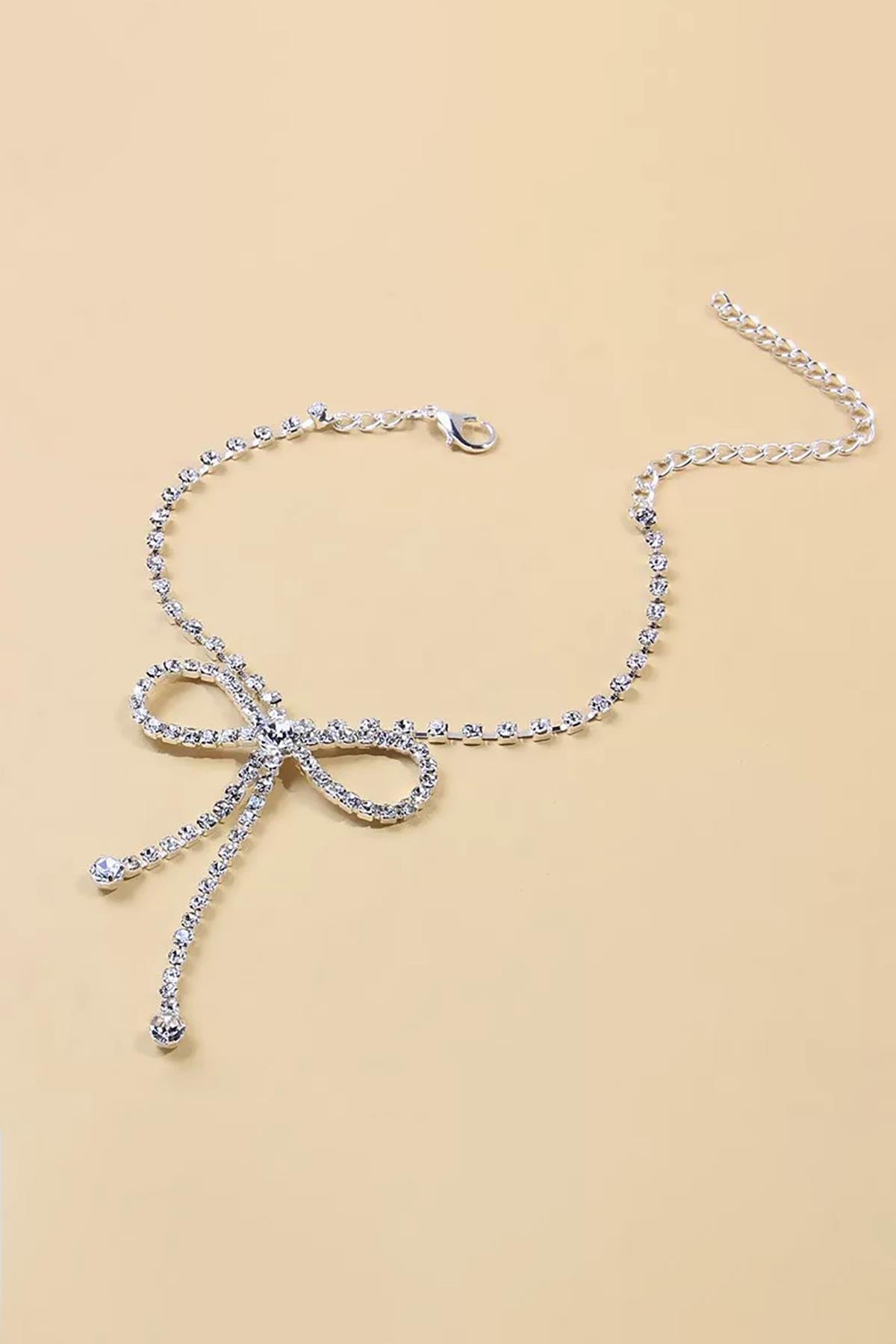 Gümüş Renk  Taş Detaylı Tasarım Halhal