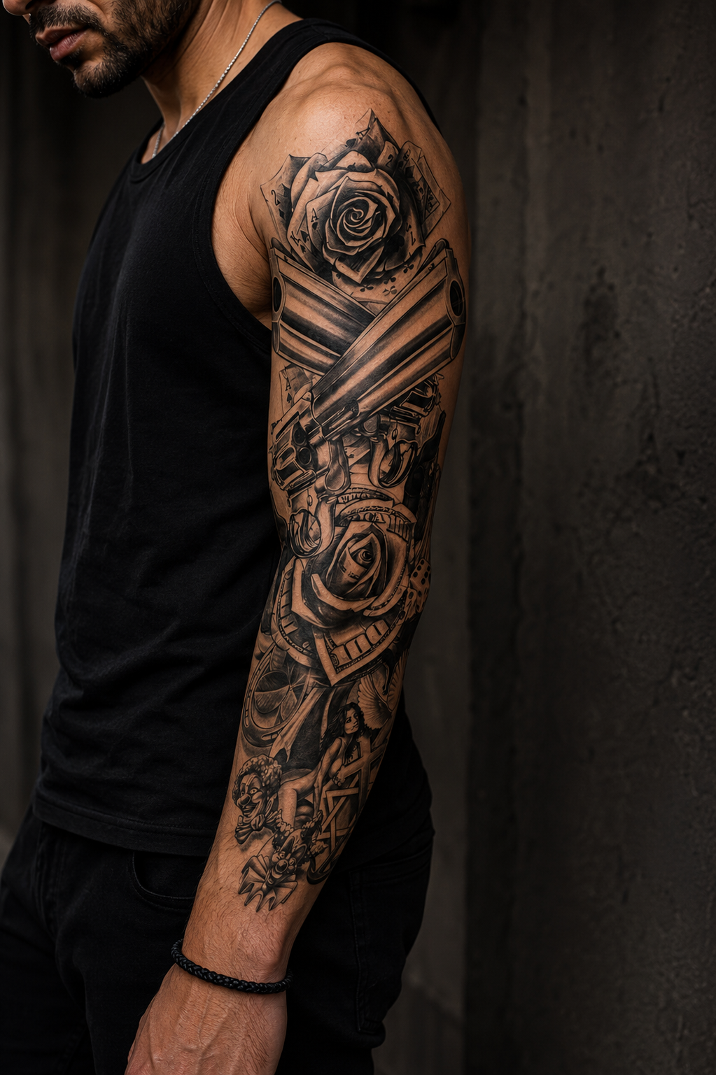 Gül Ve Tabanca Kol Geçici Dövme Tattoo