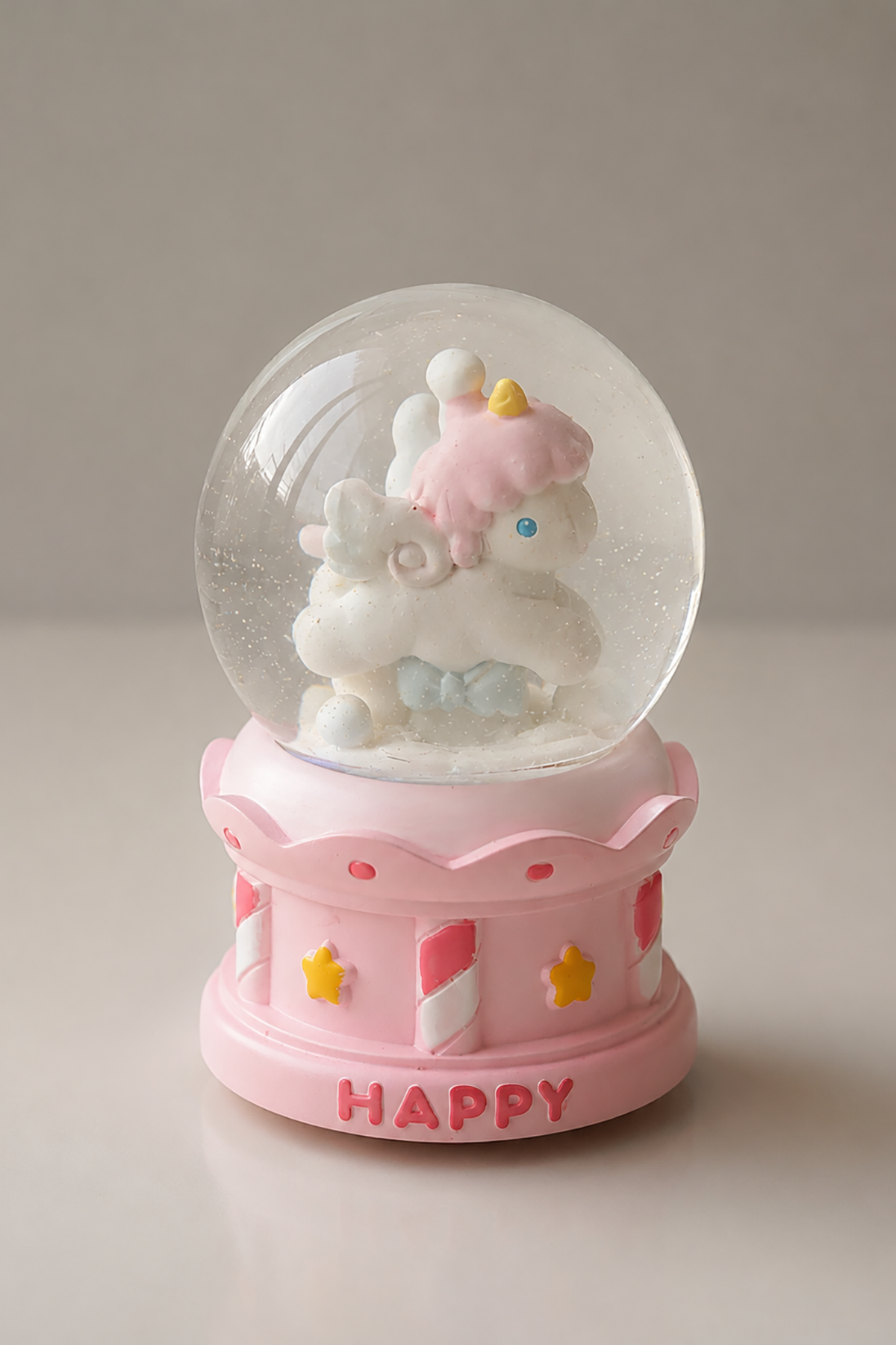 Pembe Renk Unicorn Figürlü Işıklı Küçük  Kar Küresi