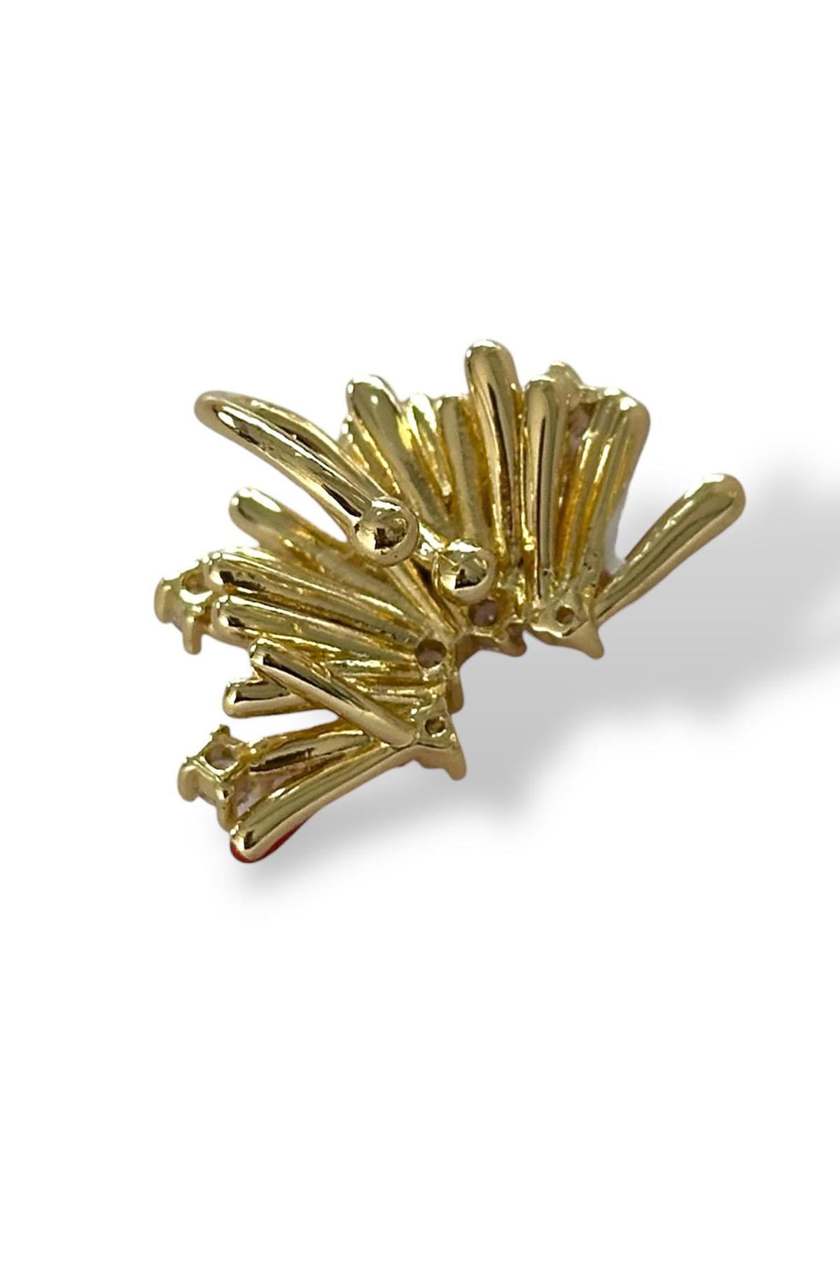 Altın Renk Taş Detaylı 14K Altın Kaplama TX Ear Cuff (Tek)