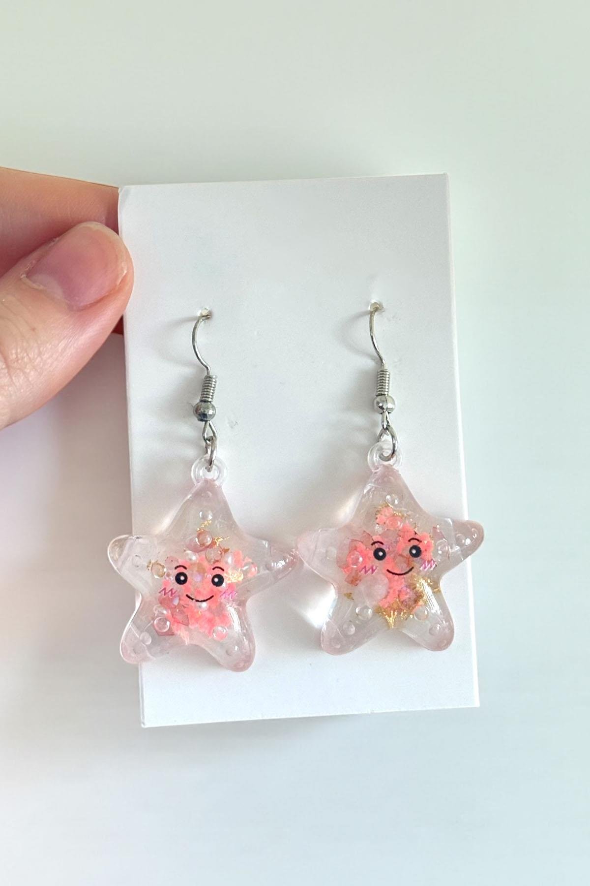 Karışık Renk Yıldız Figürlü Çocuk Küpe (Çift)