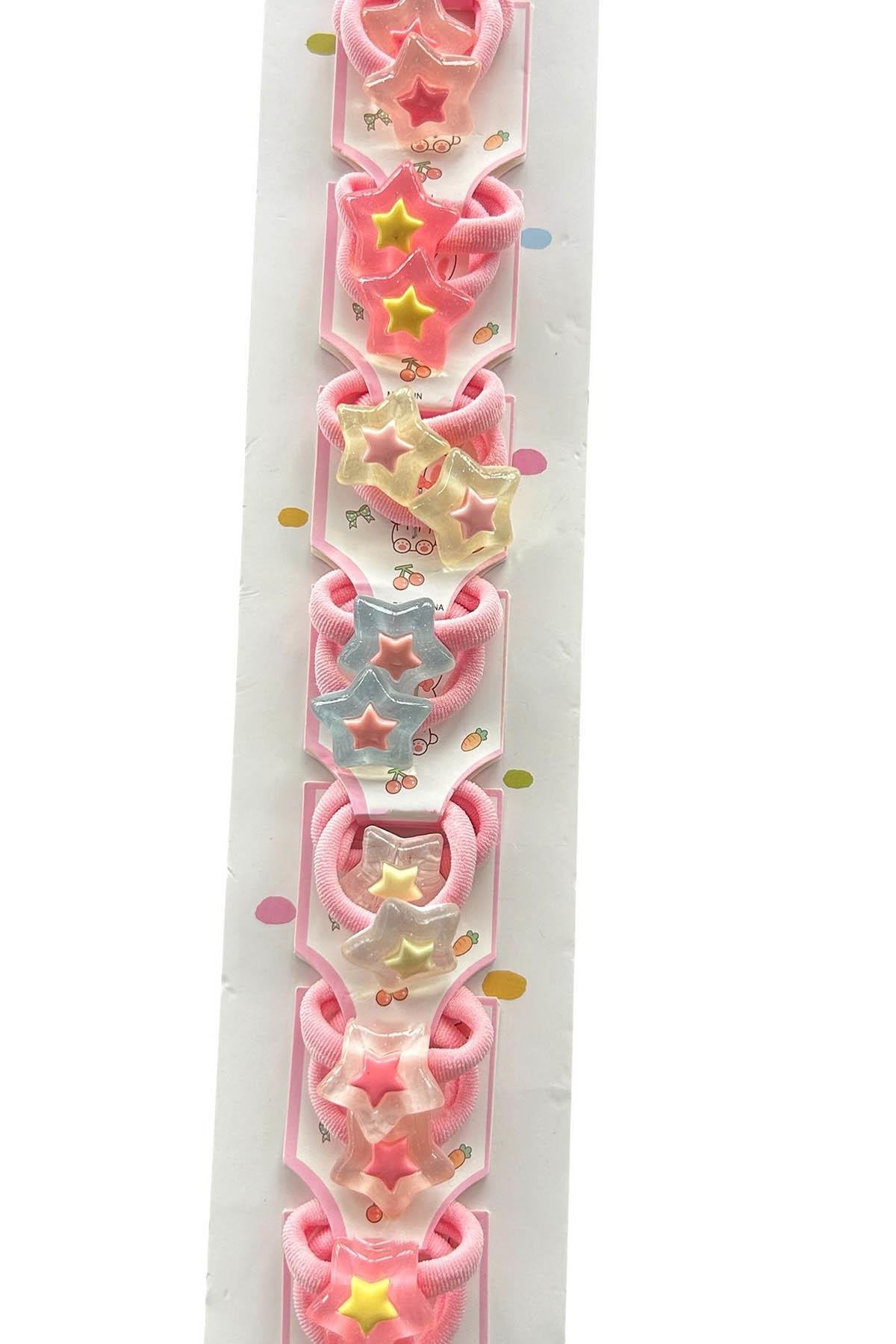 10lu Karışık Renk Yıldız Figürlü Çocuk Lastik Toka Set