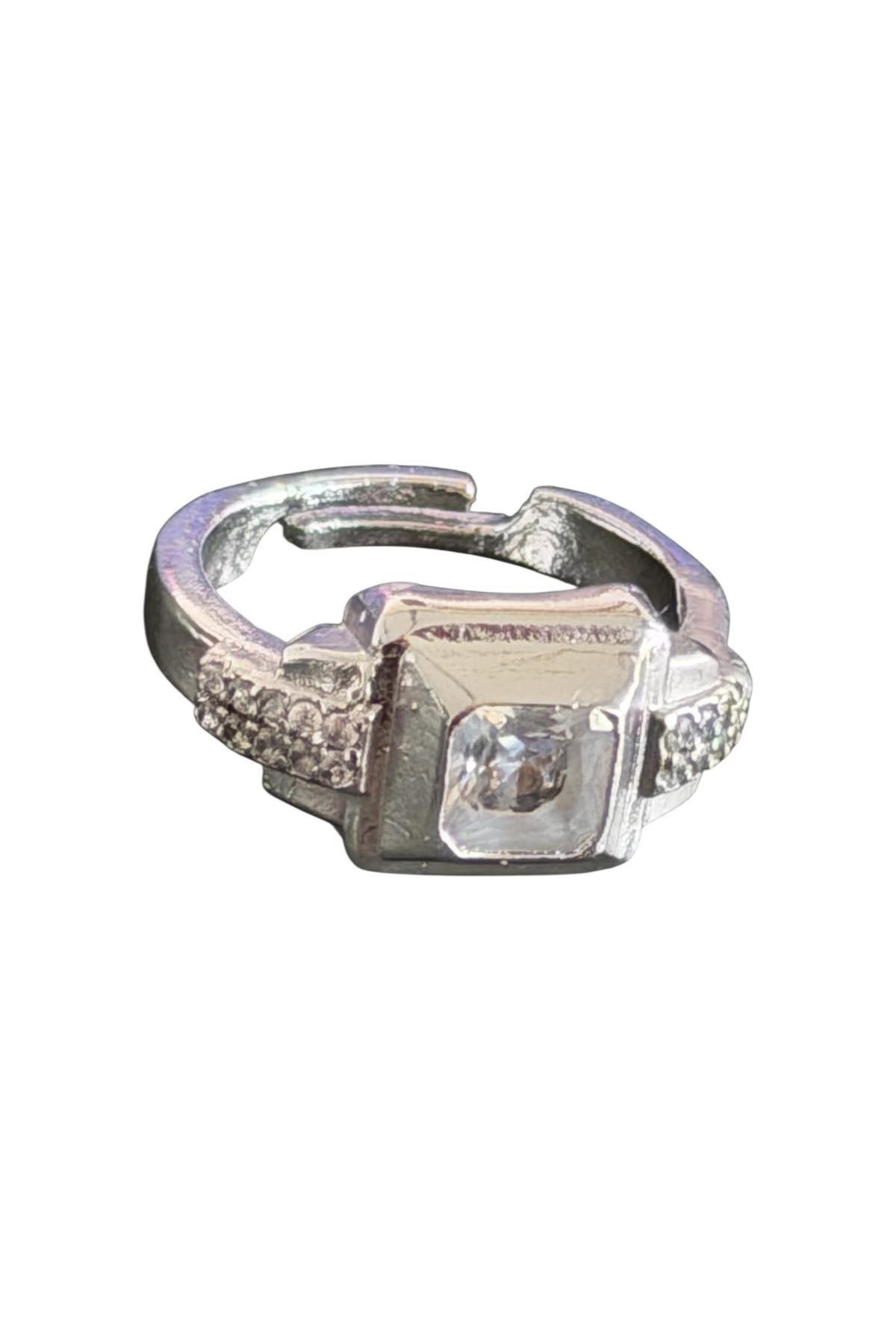 Gümüş Renk Taşlı Serçe Parmak Yüzük (Ayarlanabilir)