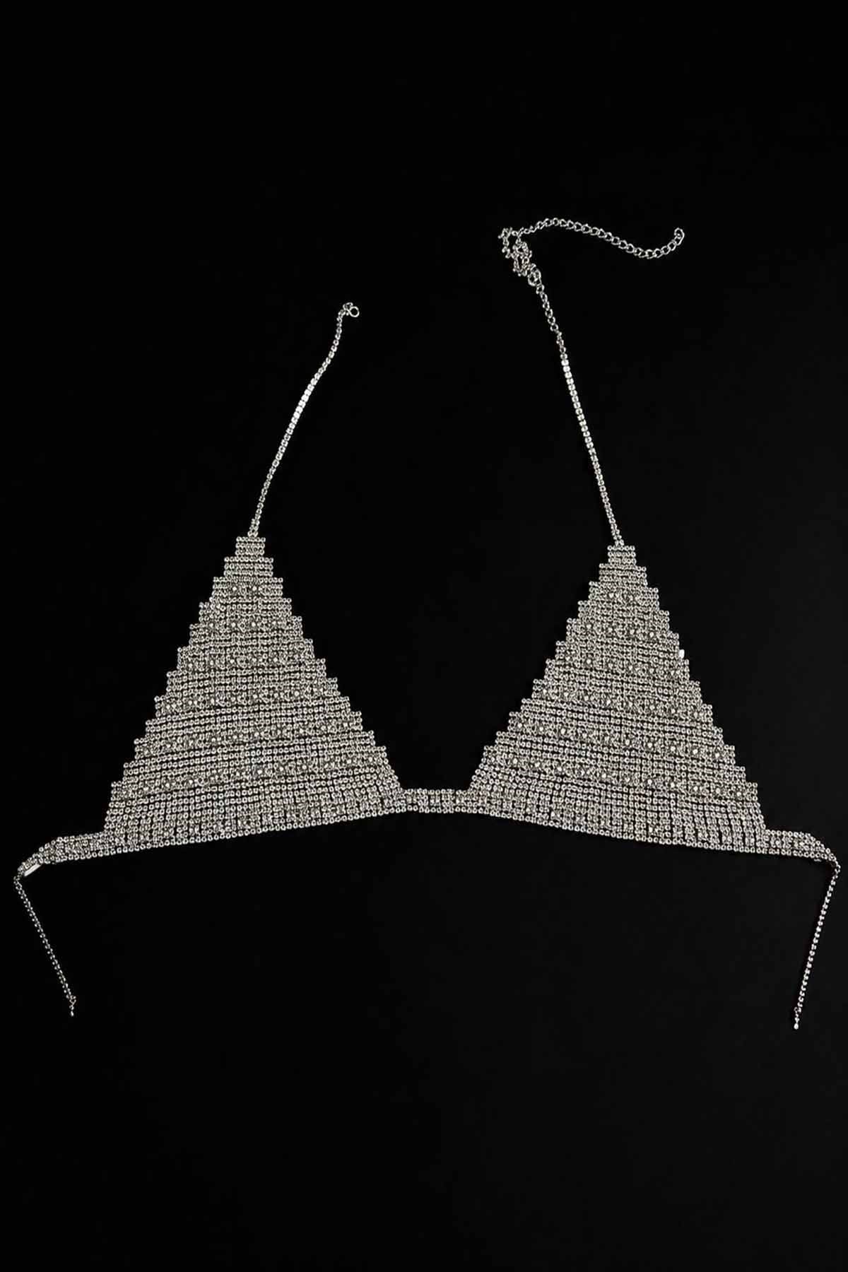 Gümüş Renk Taş Detaylı Bikini Üstü /Bralet /Vücut Aksesuarı