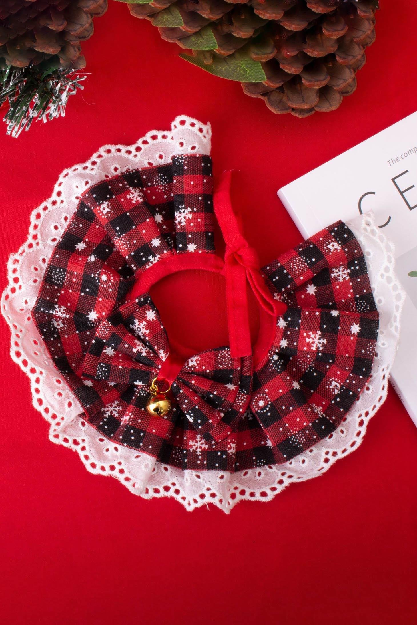 Kırmızı Renk Potikare Ayarlanabilir Desenli Zilli Kedi/ Köpek Tasması