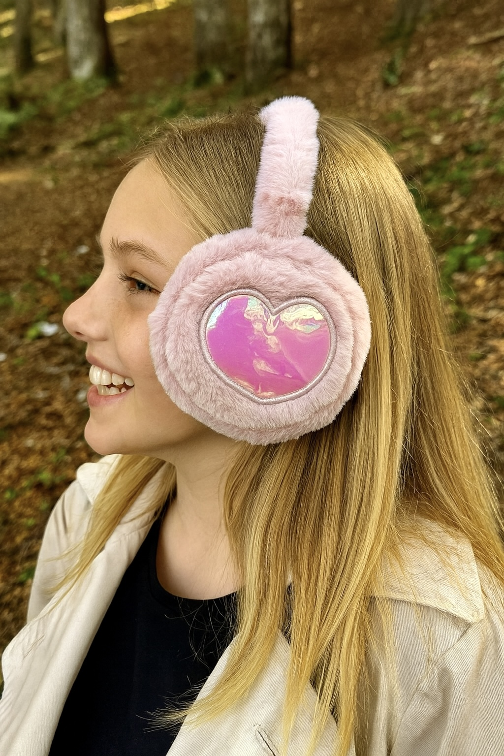 Koyu Pembe Renk Kalp Figürlü Peluş Kulaklık