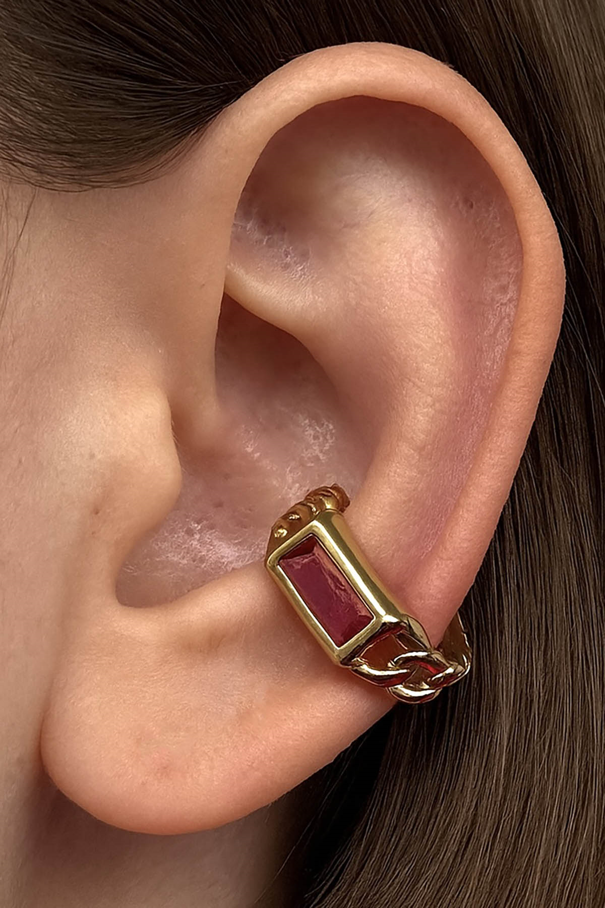 Altın Renk Taş Detaylı 14K Altın Kaplama TX Ear Cuff (Tek)
