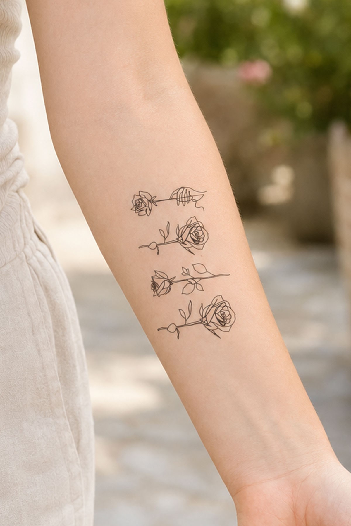 Çizgisel Gül Geçici Dövme Tattoo