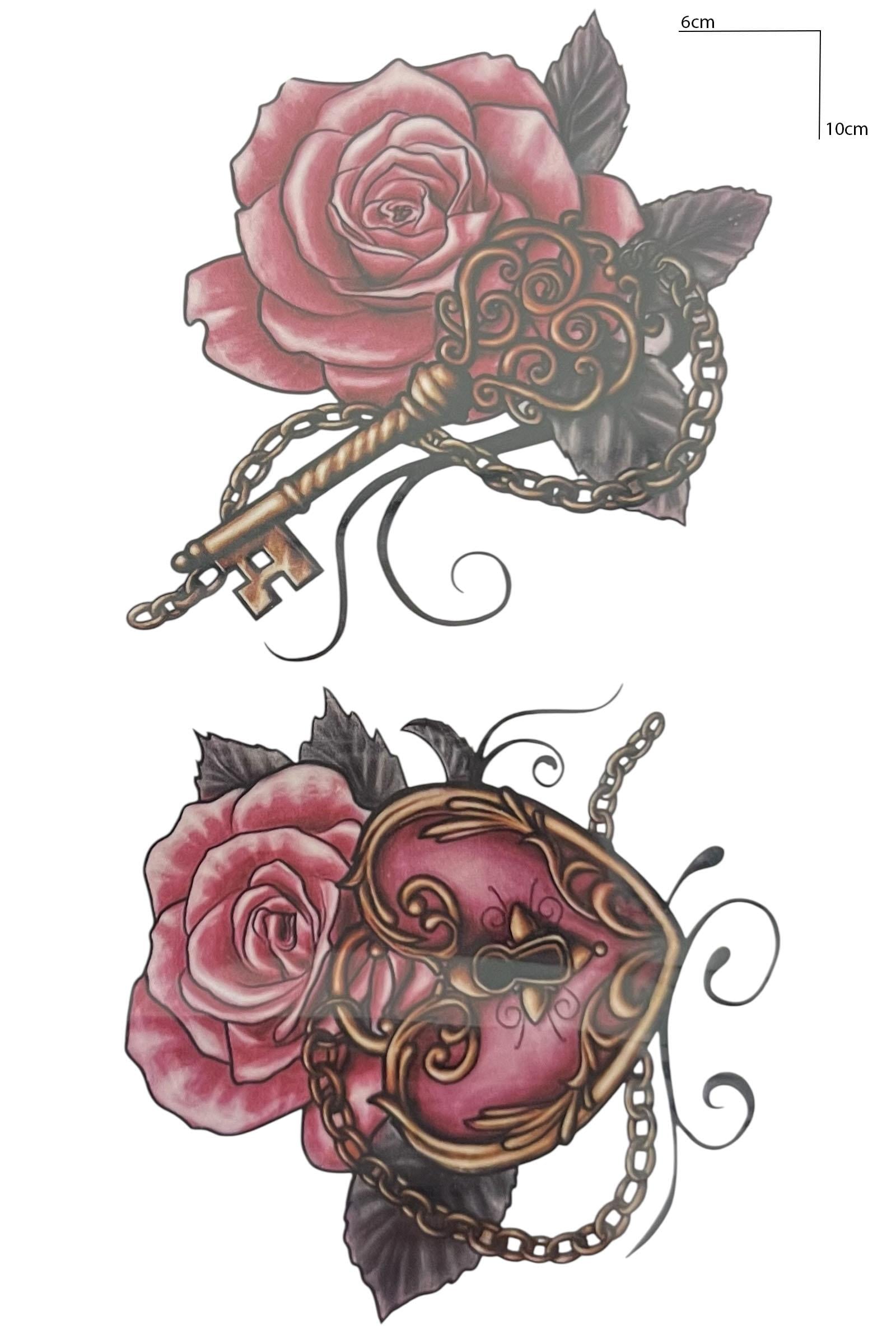 Geçici Çiçek Ve Kilit Figürlü Mini Dövme Tattoo