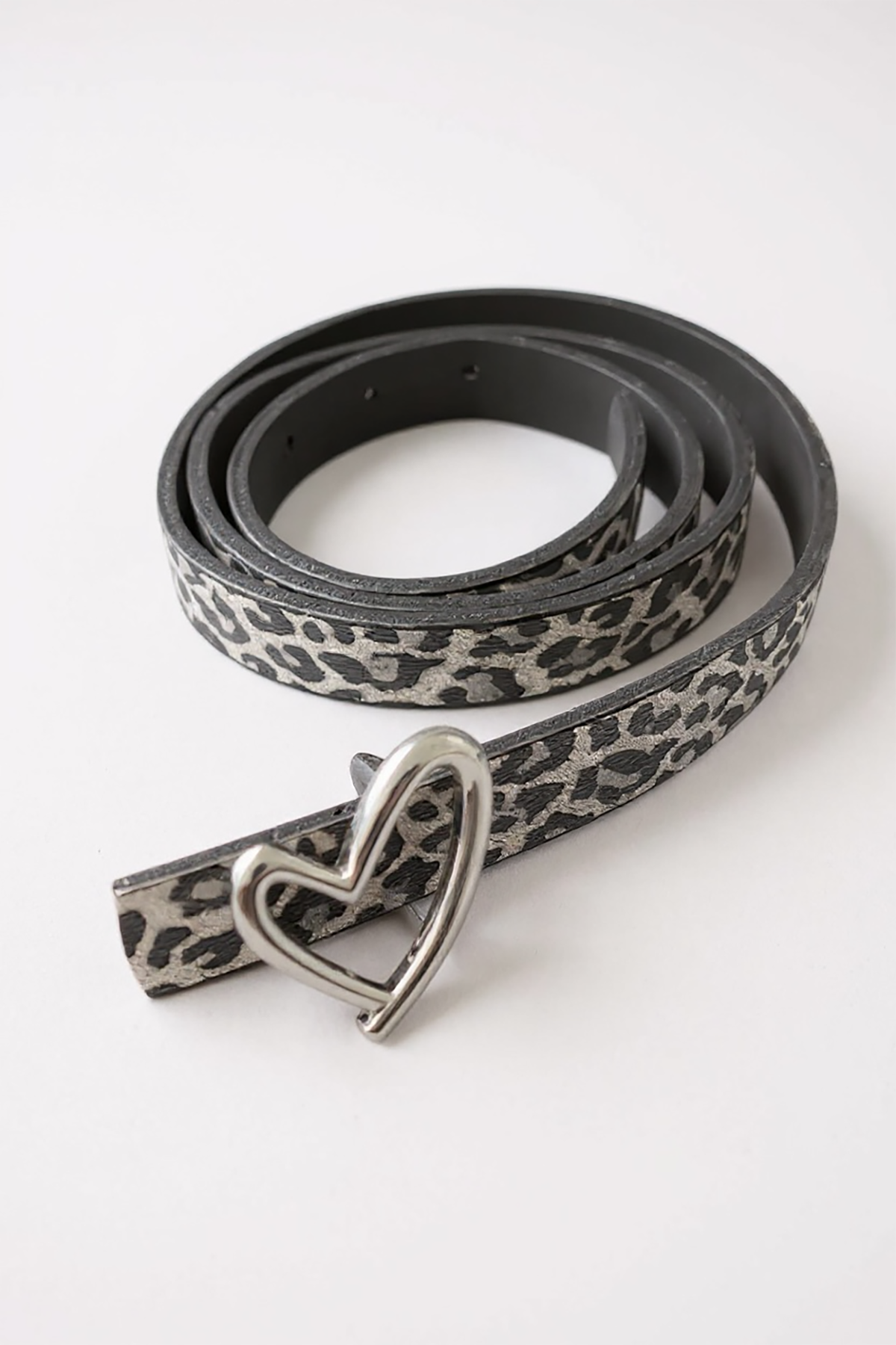 Gümüş Renk Leopar Desenli Kadın Deri Kemer
