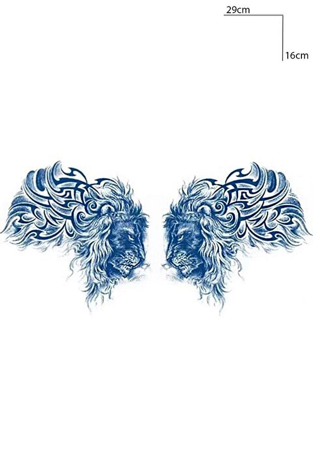İki Aslan Sonradan Kararan Yarıcı Kalıcı Geçici Dövme Tattoo