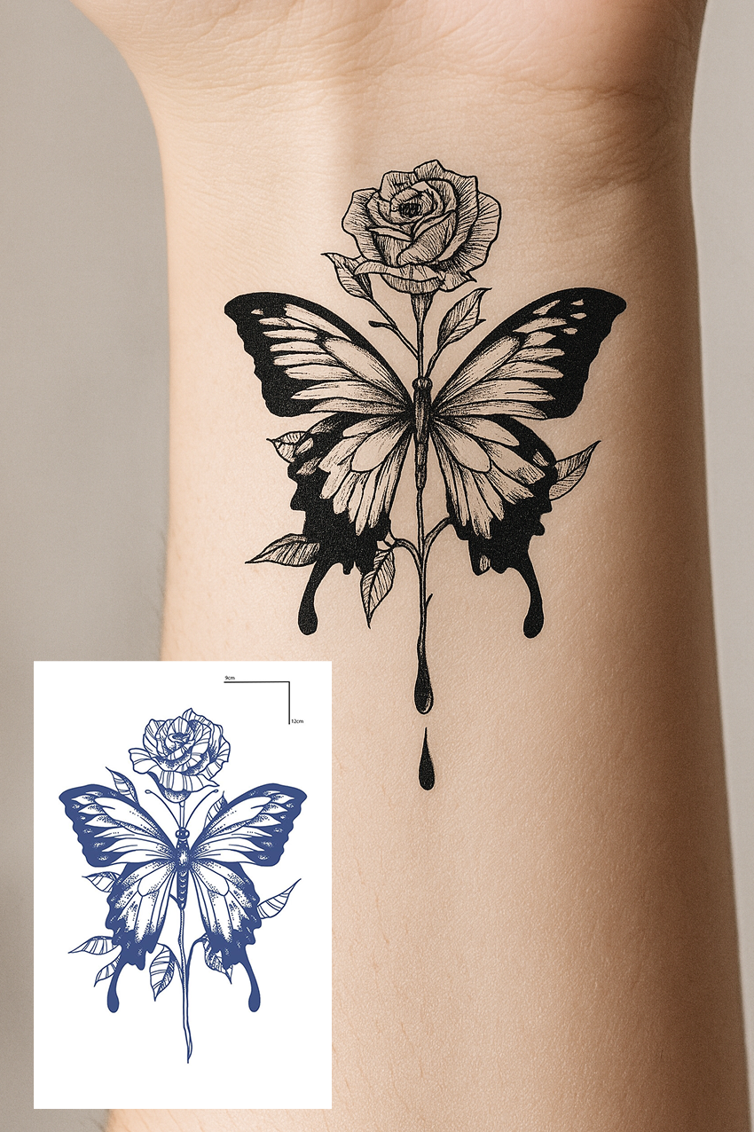 Kelebek Figürlü 12 Saat Sonra Kararan Geçici Mini Dövme Tattoo