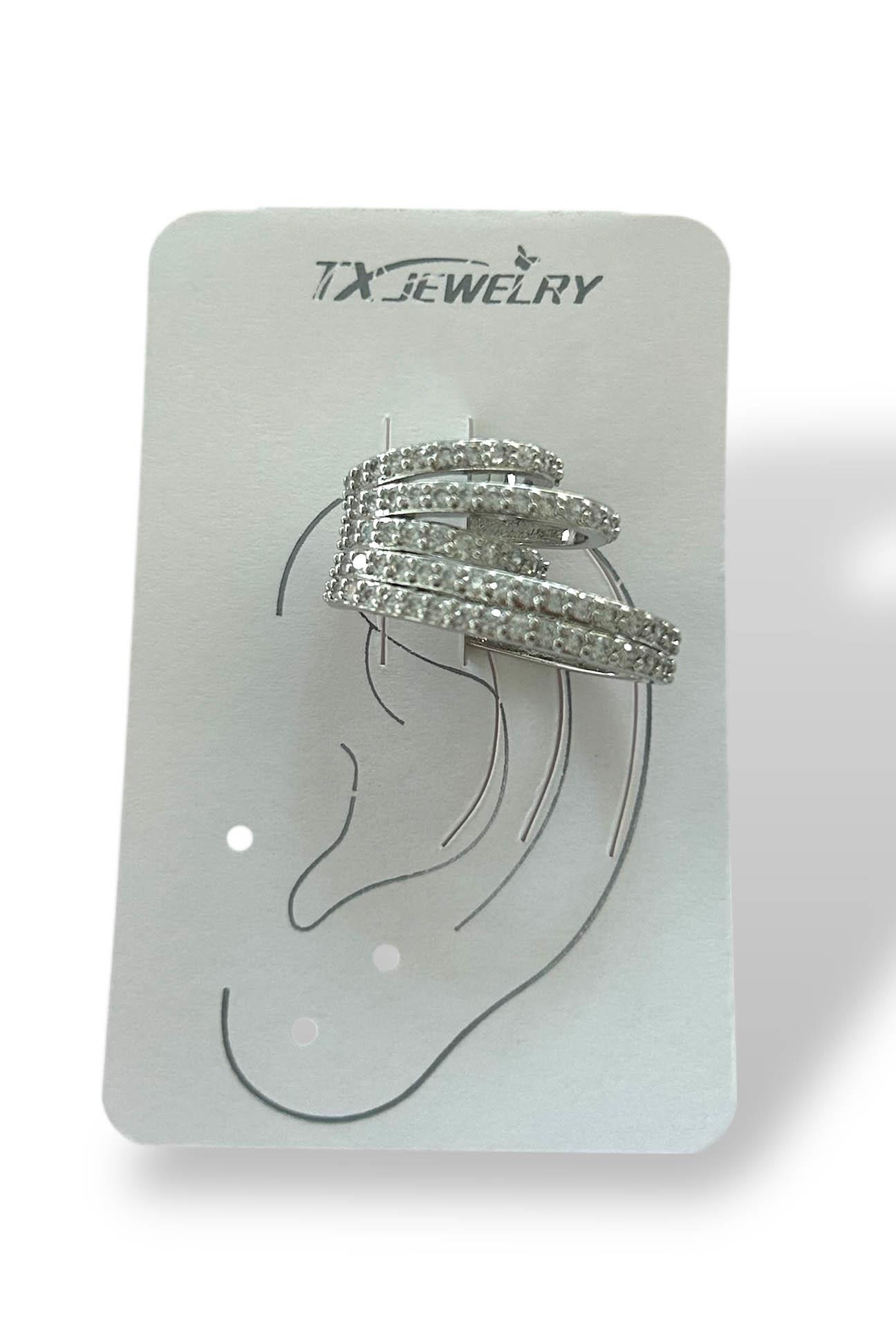 Gümüş Renk Taş Detaylı 14K Altın Kaplama TX Ear Cuff (Tek)
