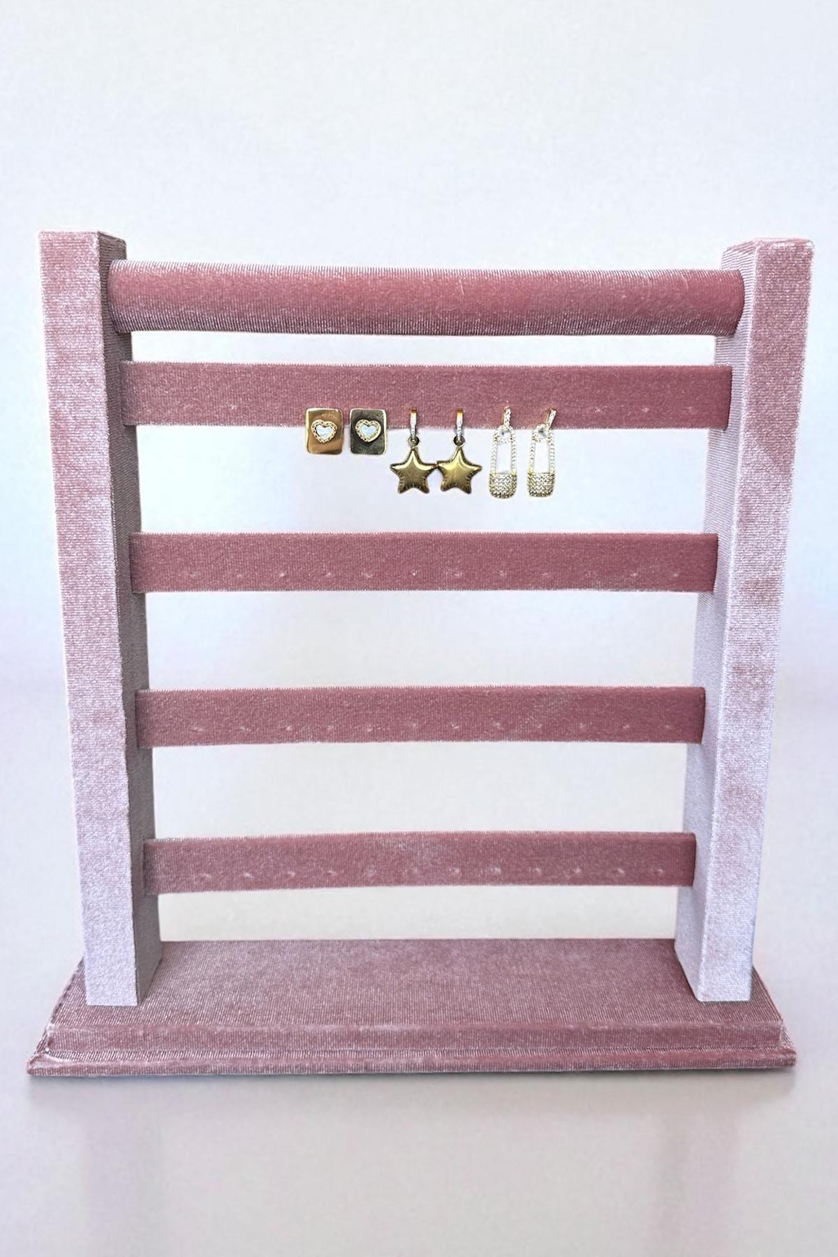 Pembe Renk Dört Katlı Küpe Düzenleyici / Organizer